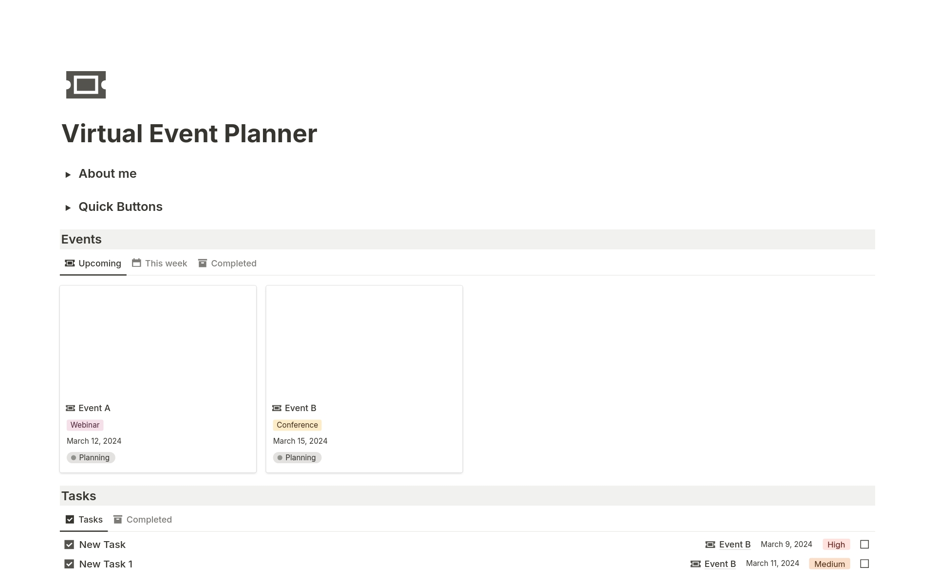A template preview for Virtual Event Planner