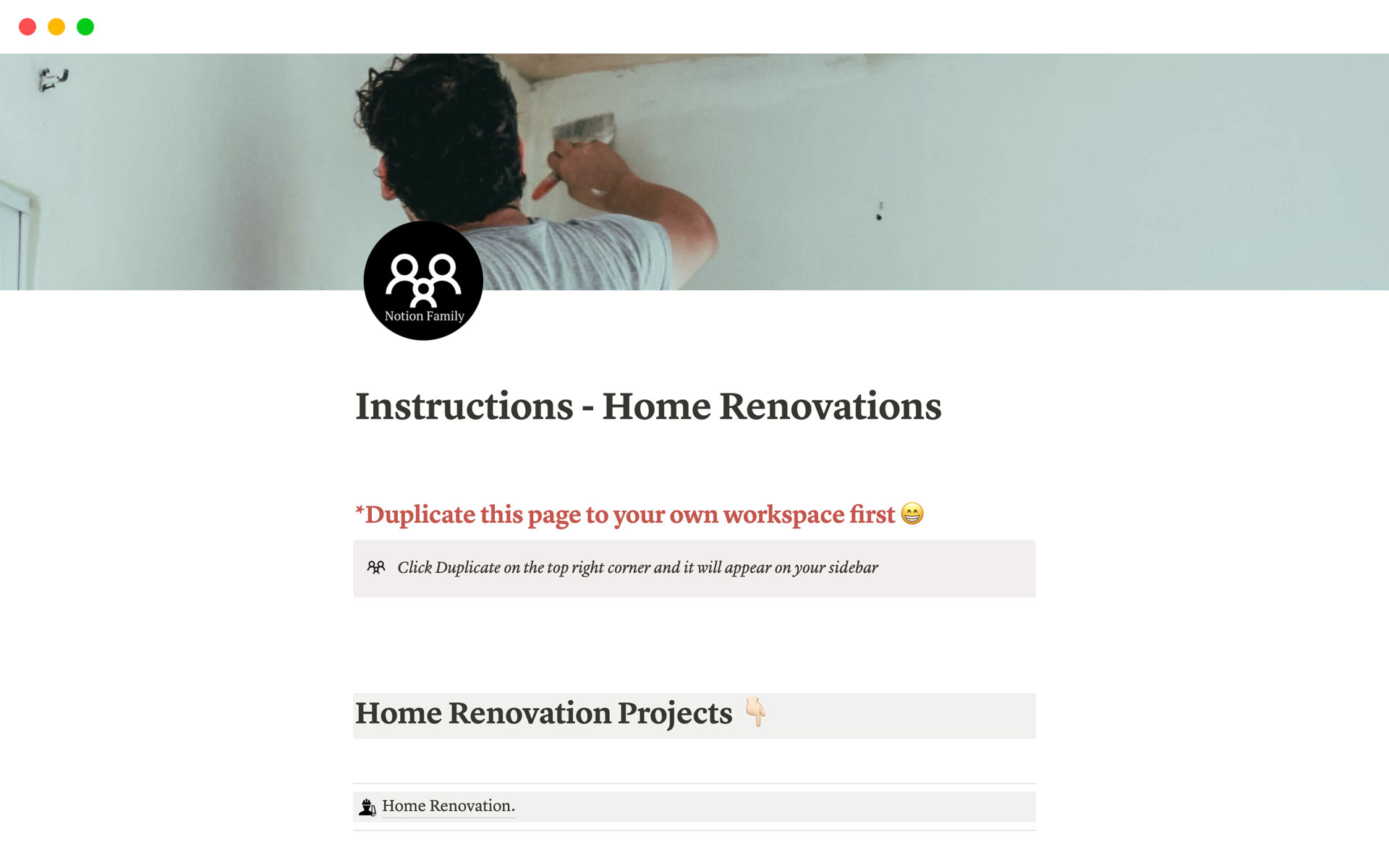 A template preview for Home Renovations