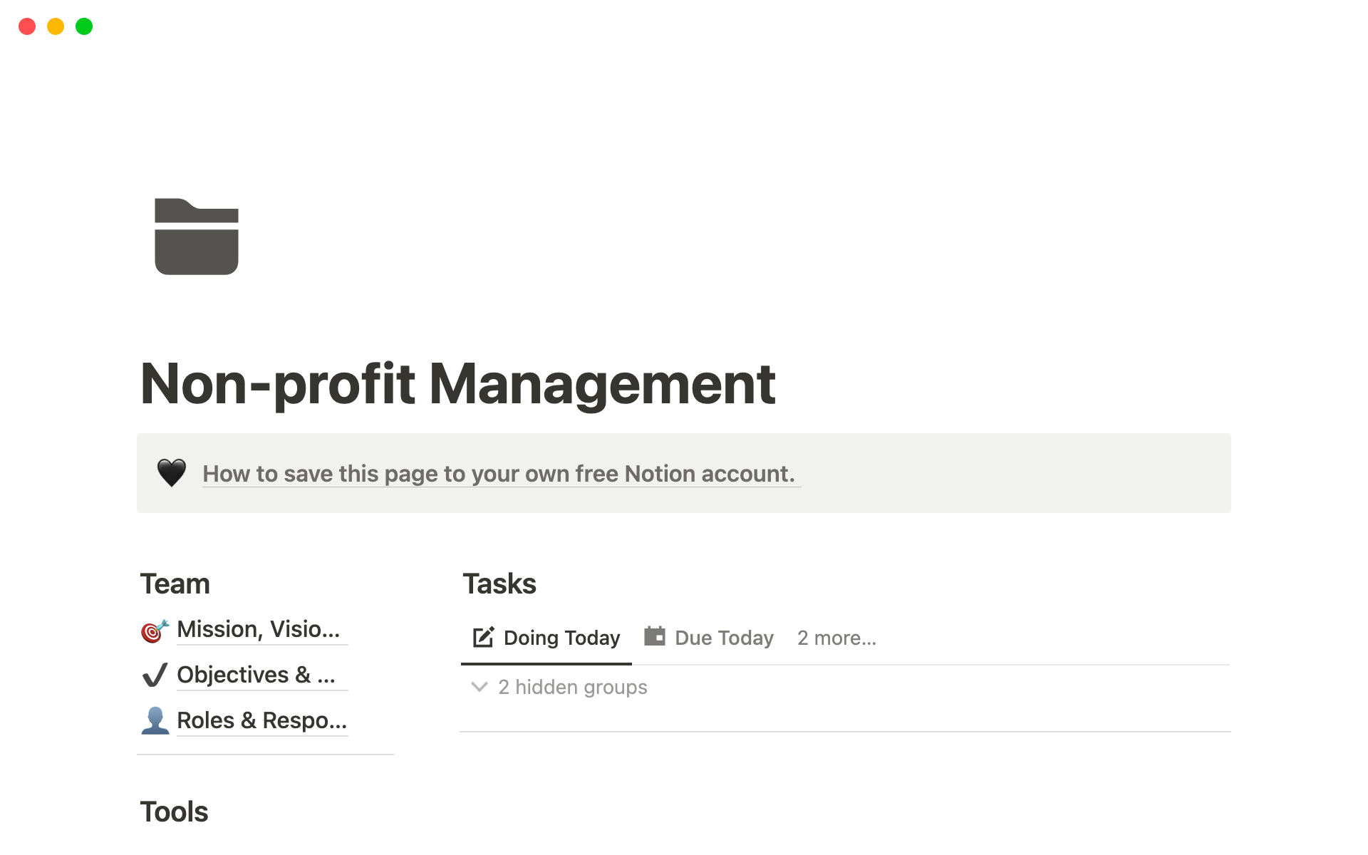A template preview for Non-profit Management