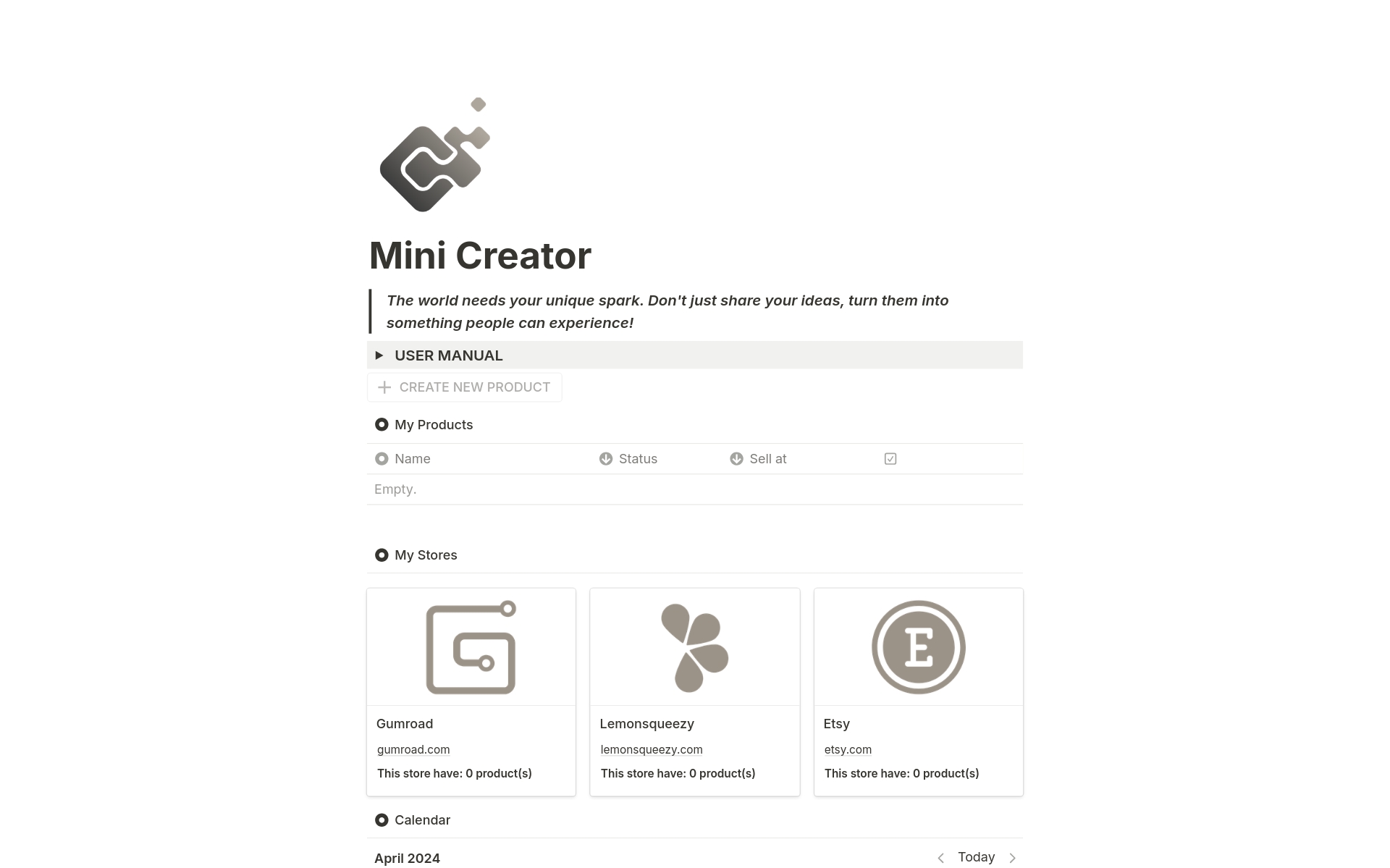 A template preview for Mini Creator | Simplify Digital Product Creation