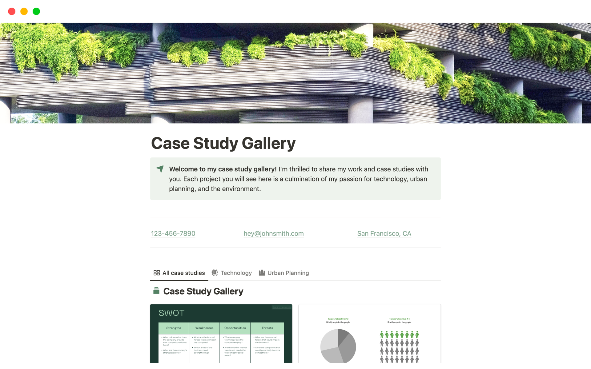 A template preview for Case Study Gallery