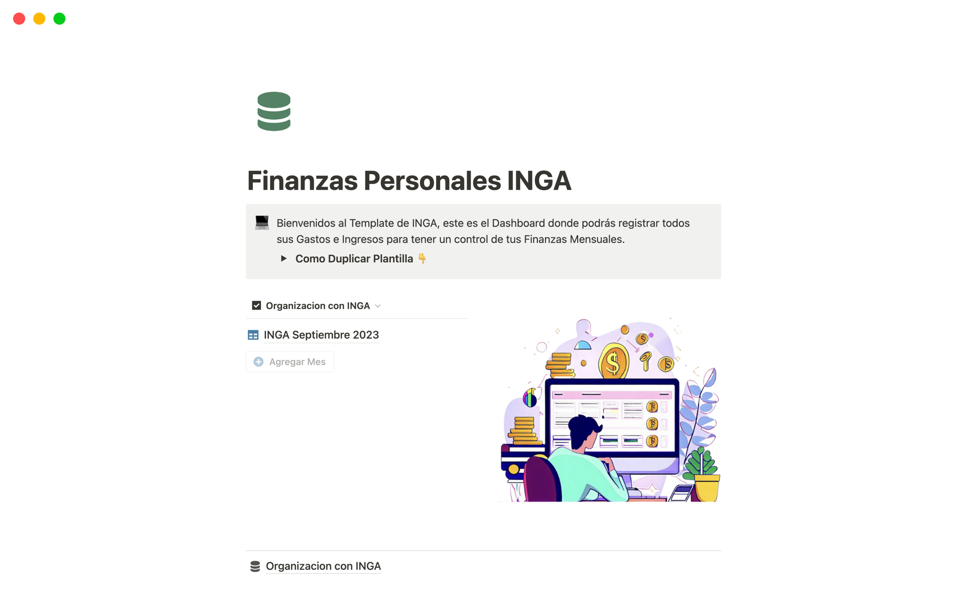 En forhåndsvisning av mal for Finanzas Personales INGA
