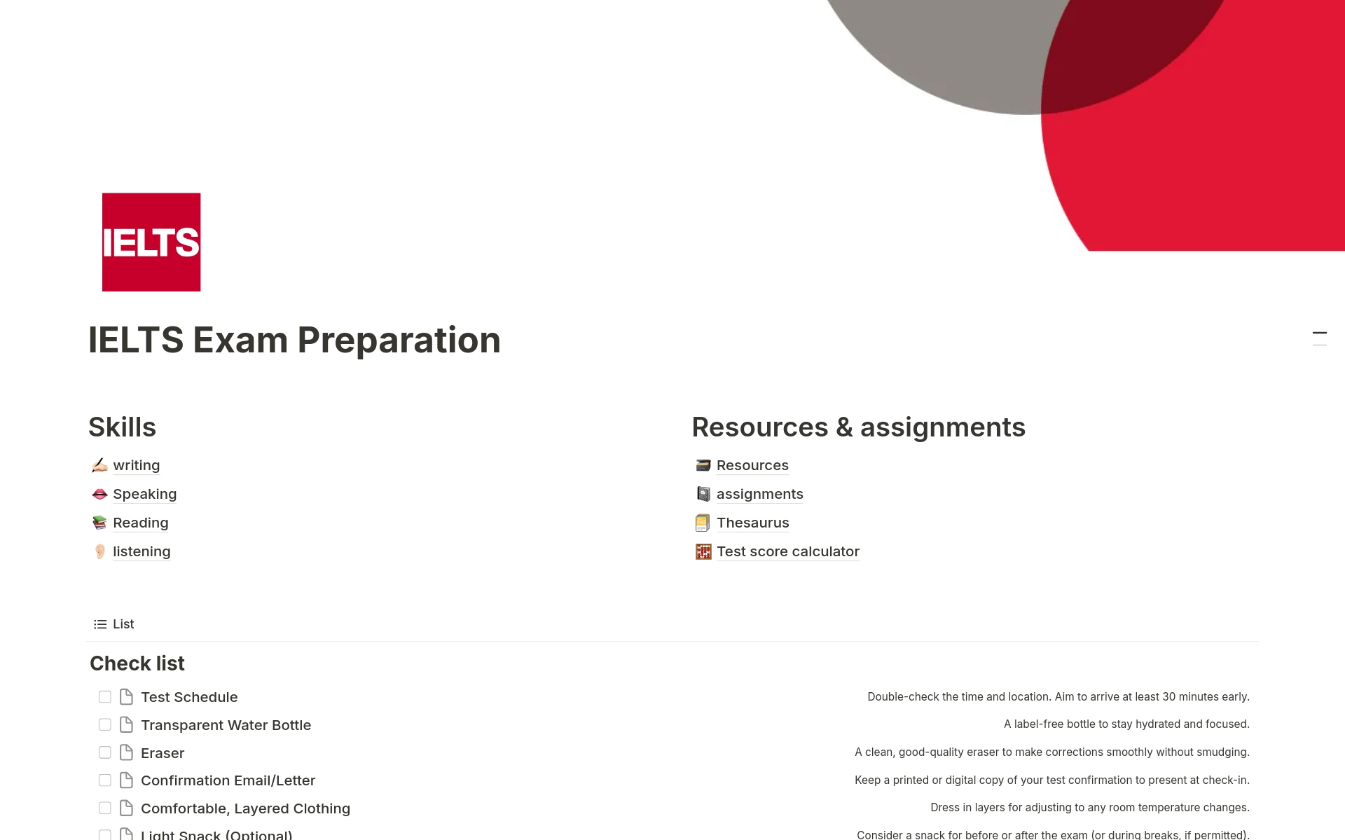 IELTS Exam Preparation Template | Notion Marketplace