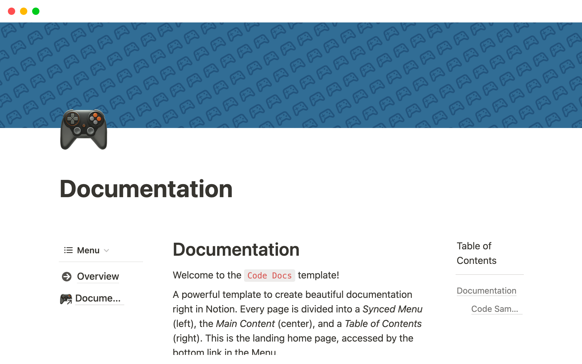 A template preview for Code Documentation