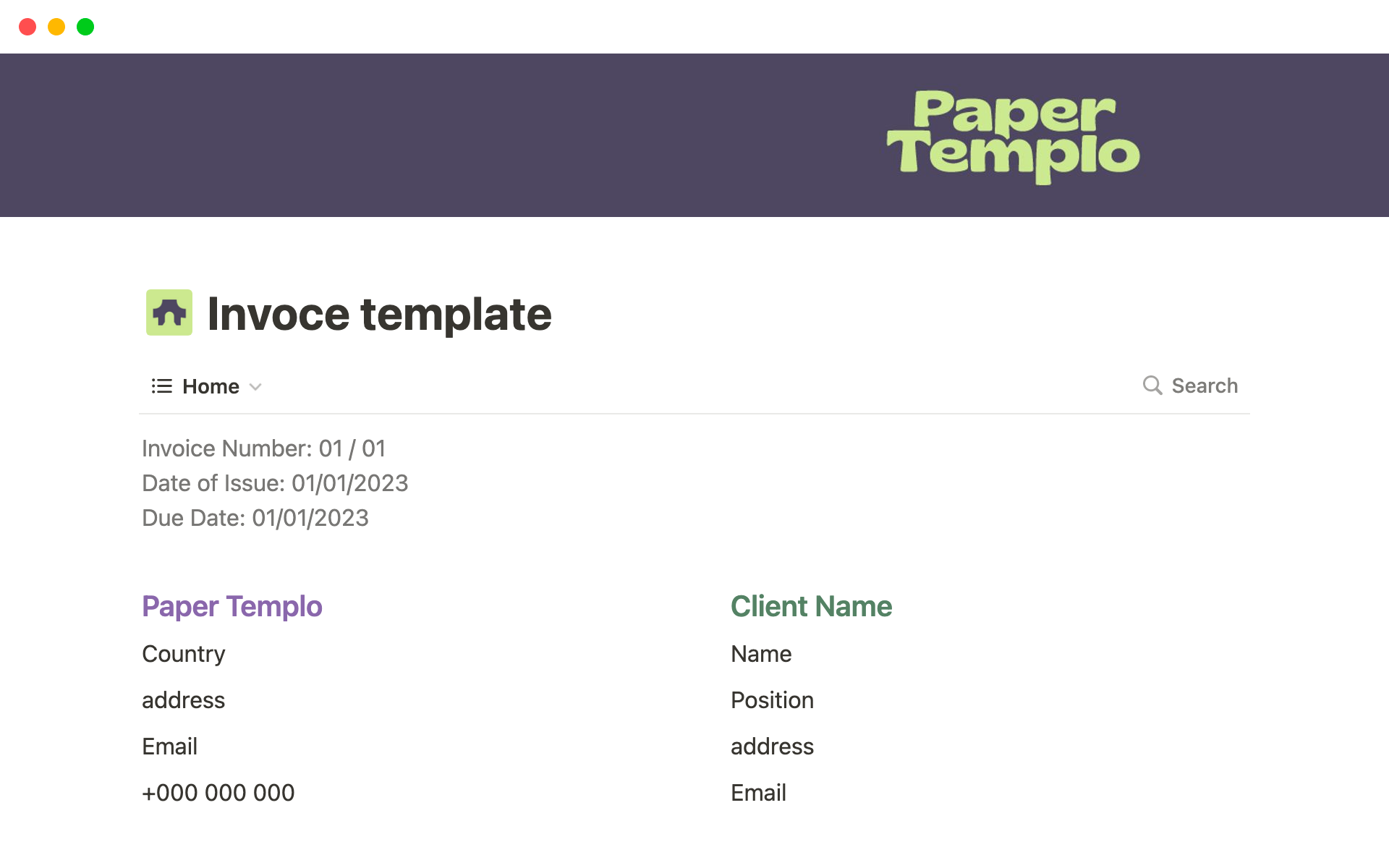 Invoice templateのテンプレートのプレビュー