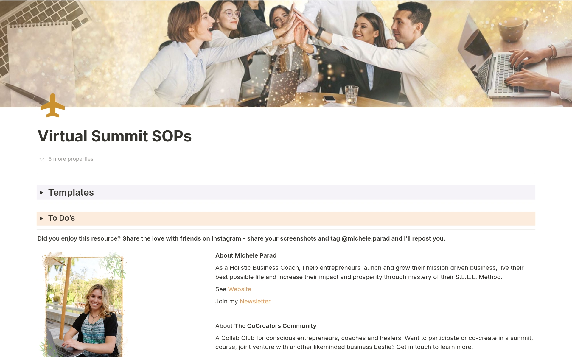 Vista previa de una plantilla para Virtual Summit SOPs