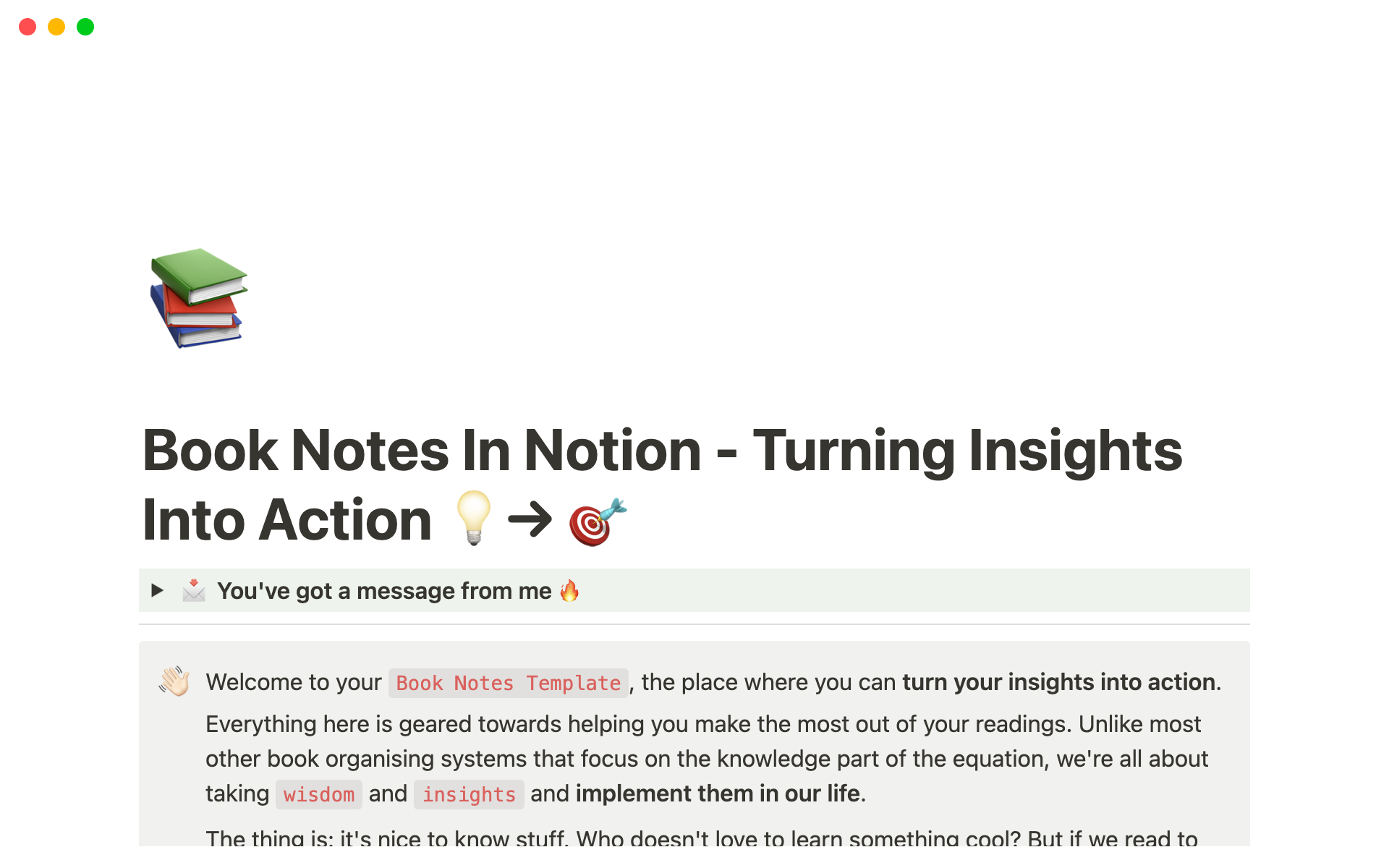 A template preview for Book Notes for Notion