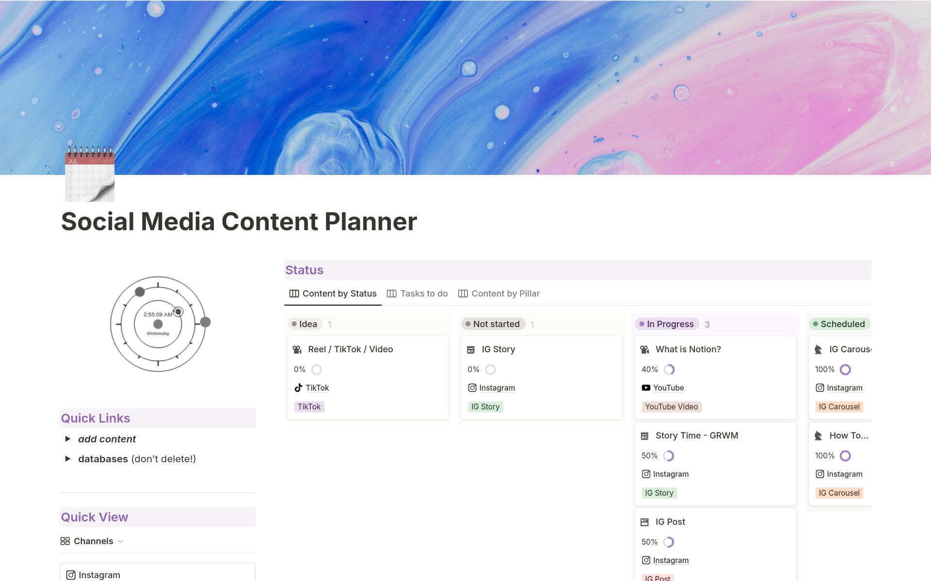 Don't let content creation stress you out any longer - try this Social Media Content Planner Notion dashboard today and take the first step towards a more organized and successful social media strategy!