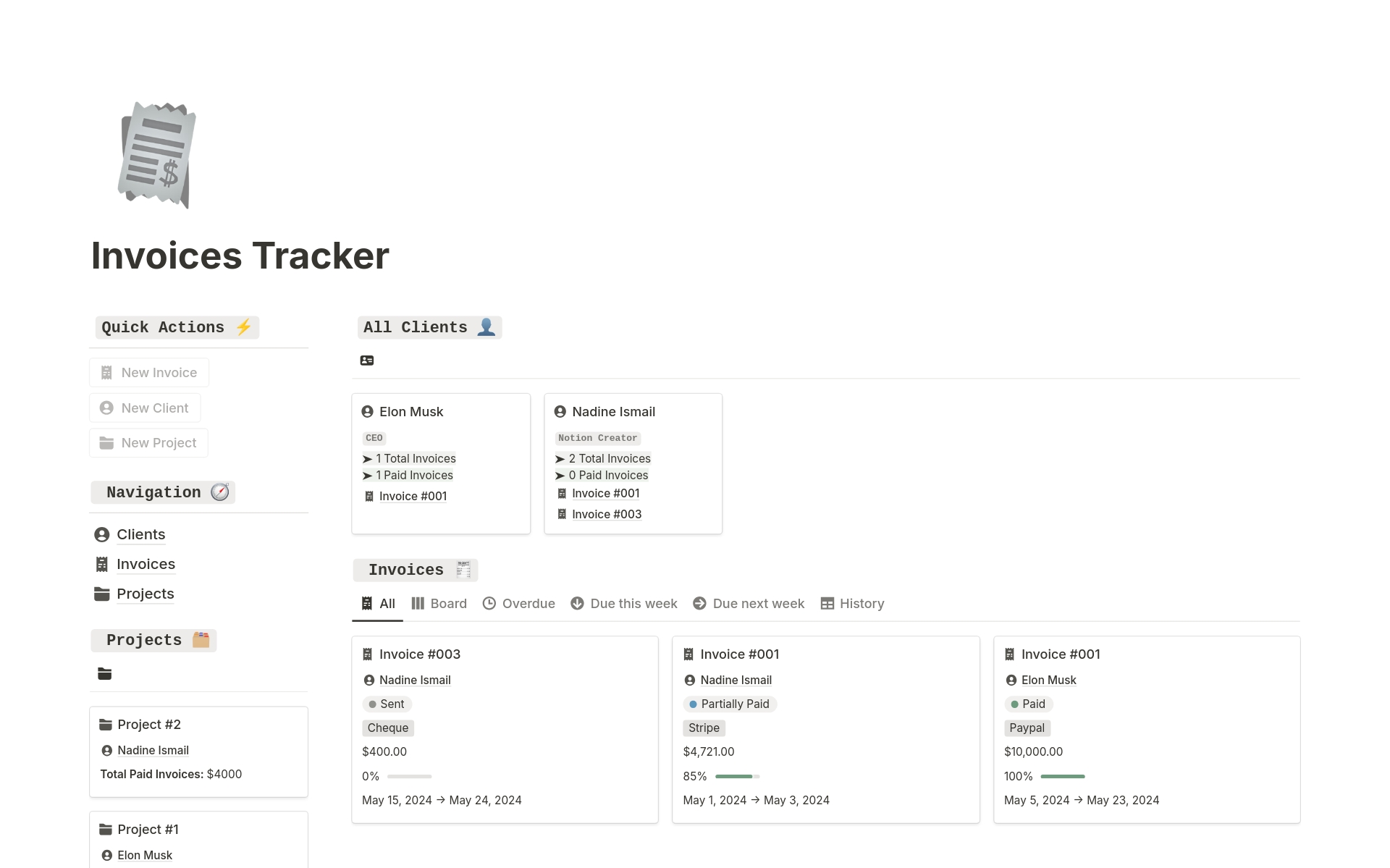 Vista previa de una plantilla para Ultimate Invoices Tracker