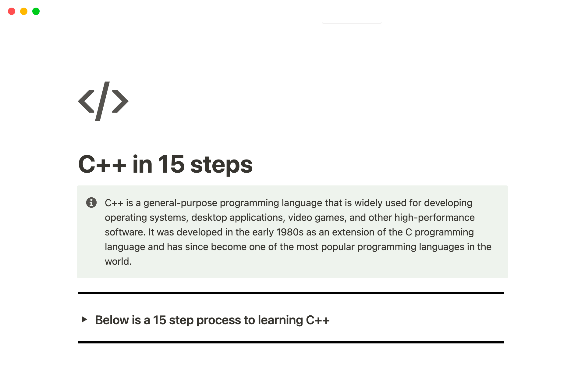 This template contains information and tutorials for learning C++ programming language.