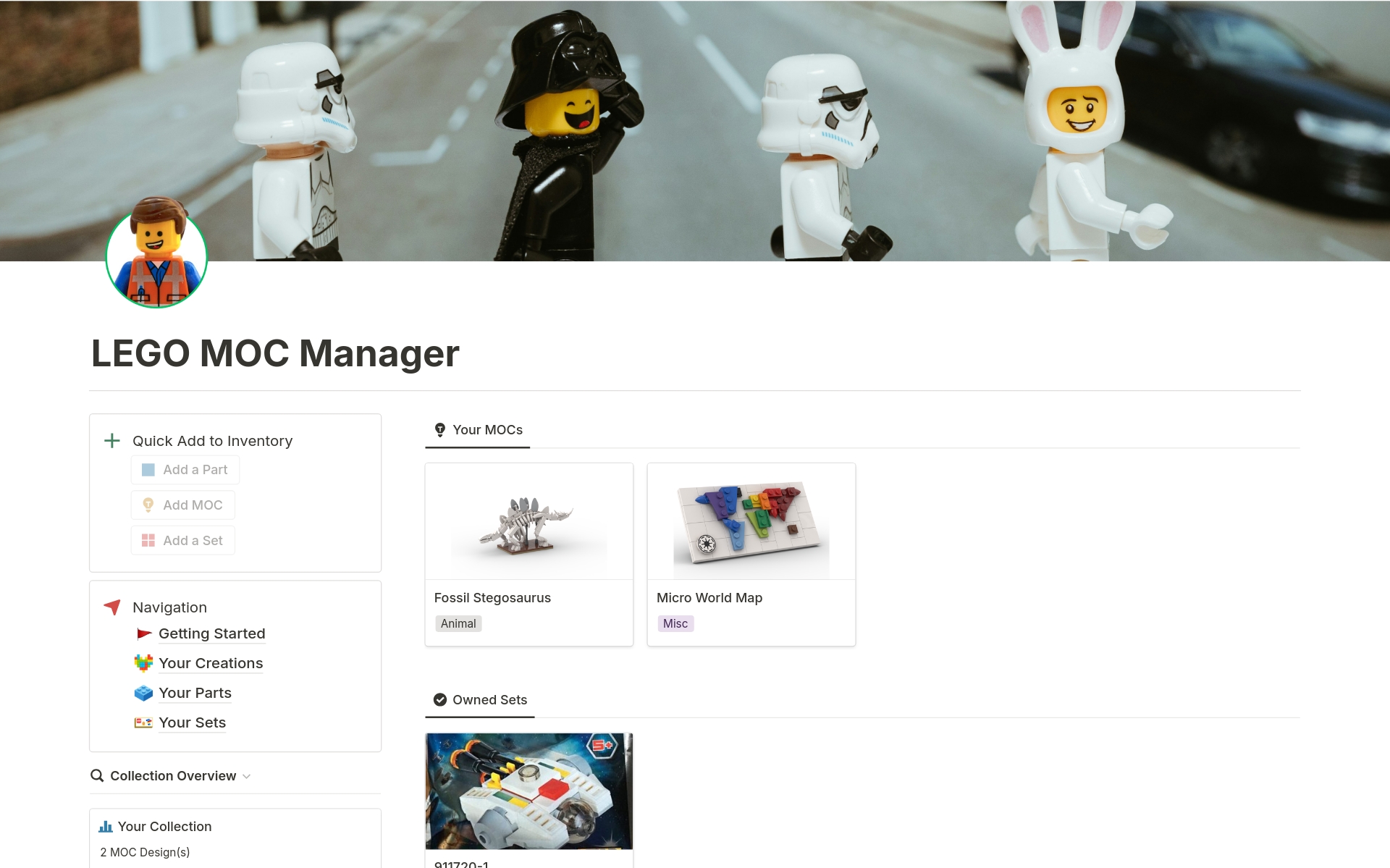Eine Vorlagenvorschau für LEGO MOC Manager