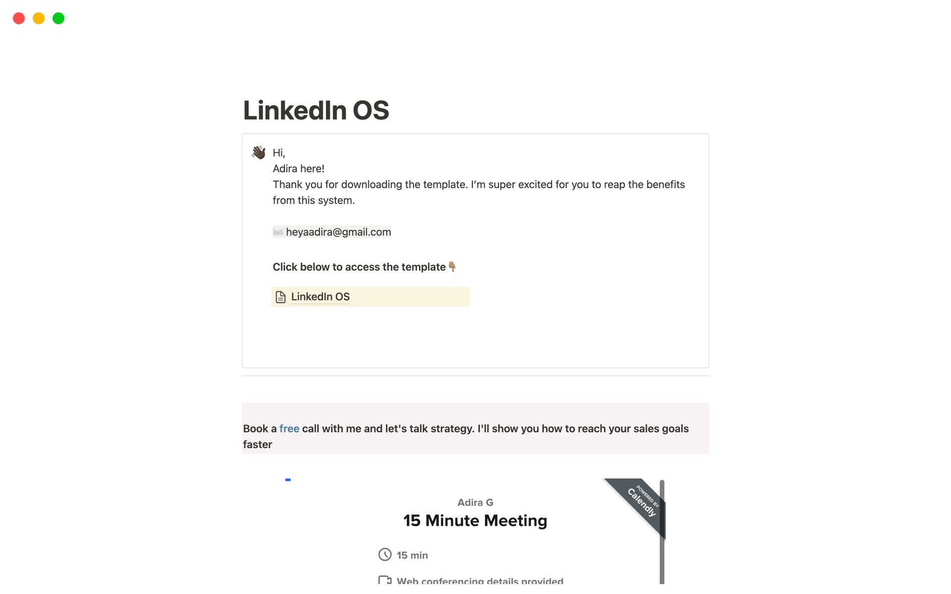 A template preview for LinkedIn OS