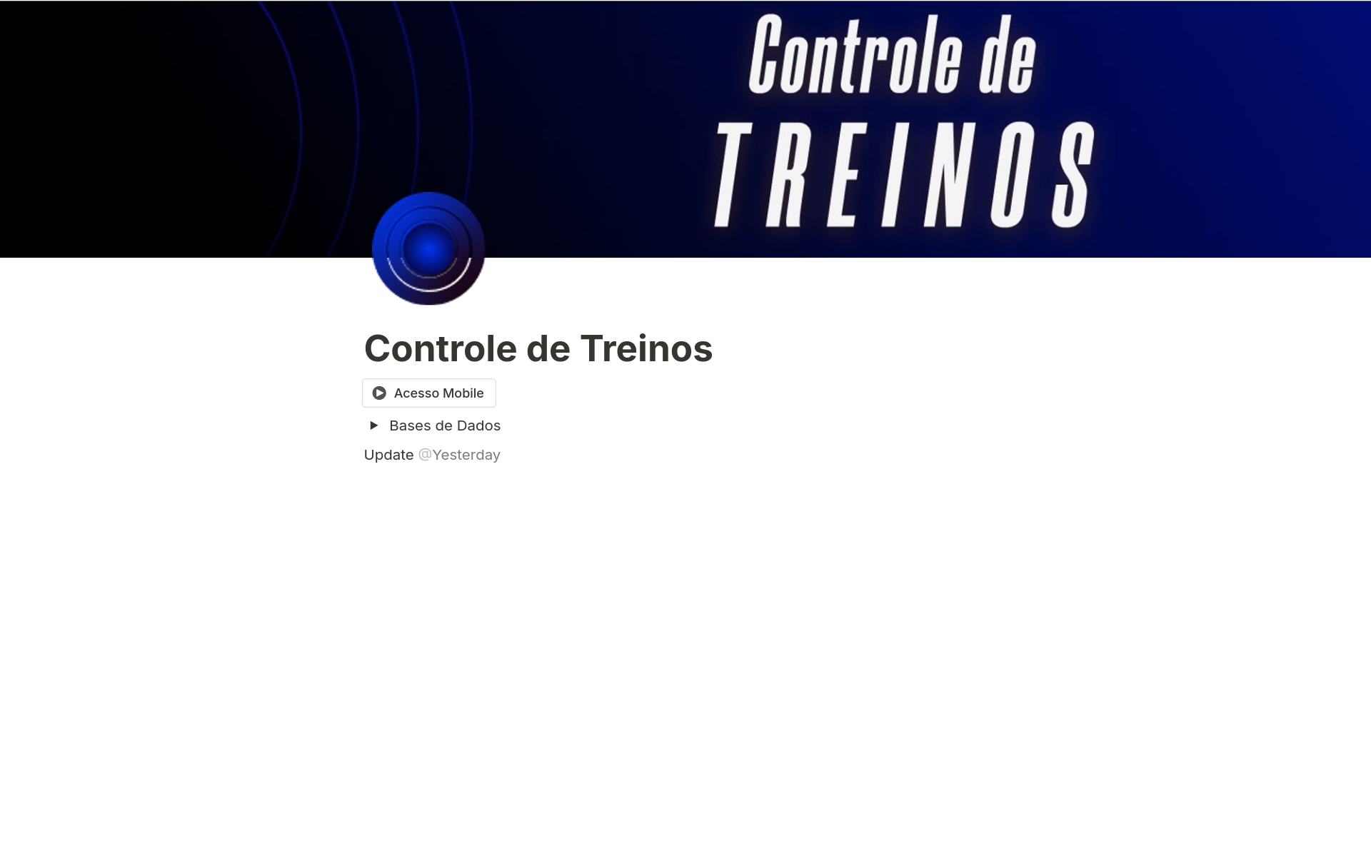 A template preview for Controle de Treinos