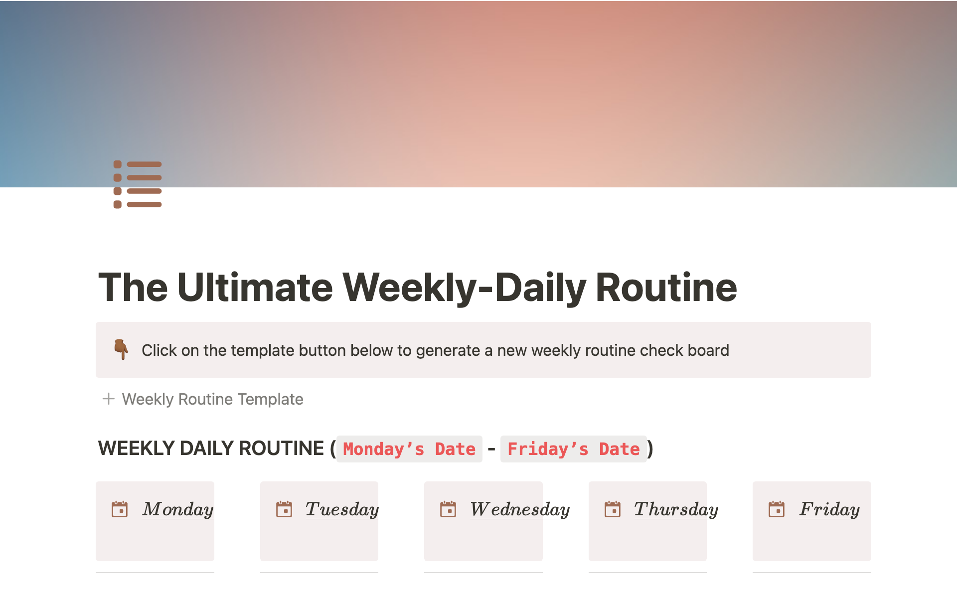 A template preview for The Ultimate Weekly-Daily Routine
