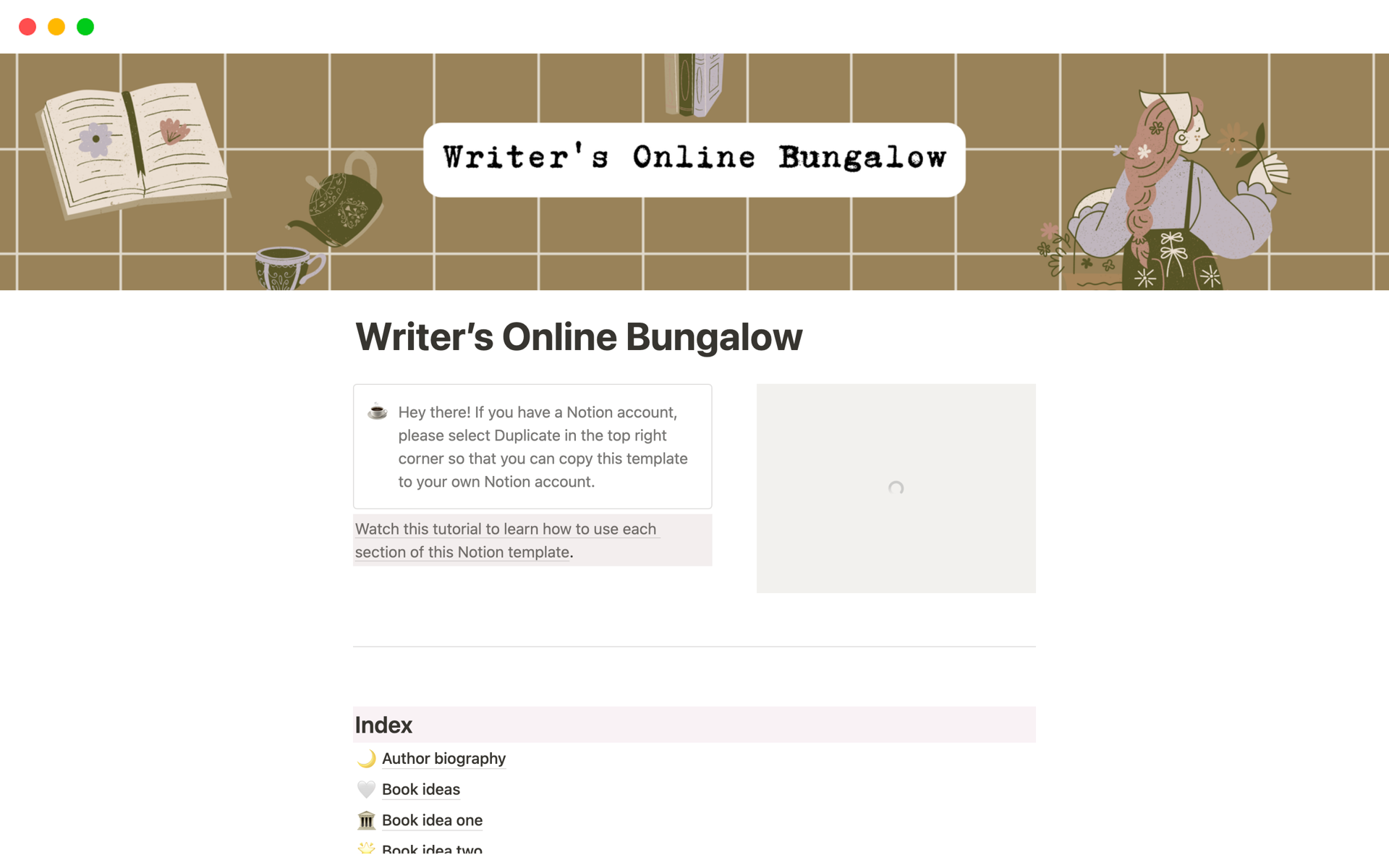 A template preview for Writer’s Online Bungalow