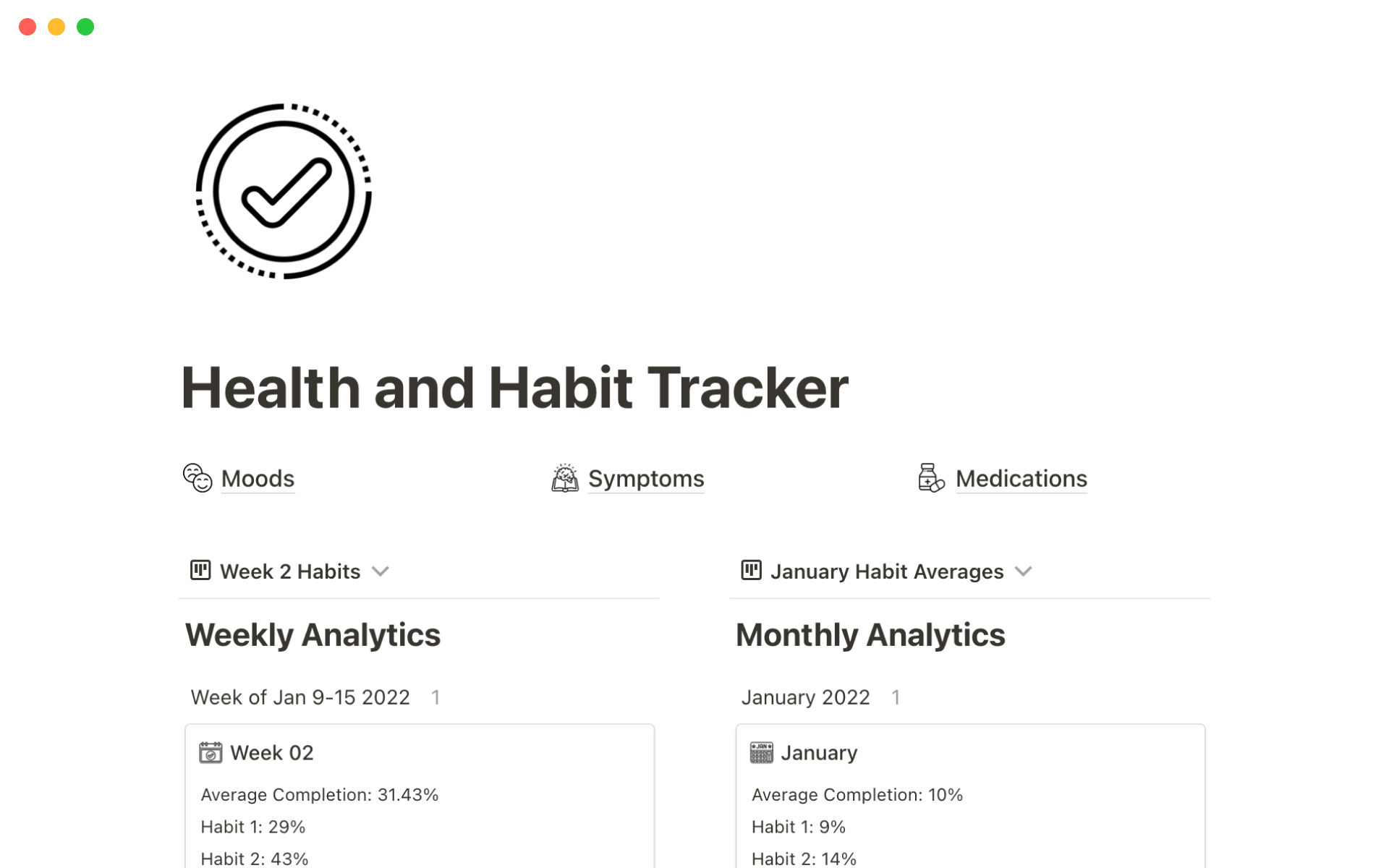 Vista previa de una plantilla para Health & habit tracker