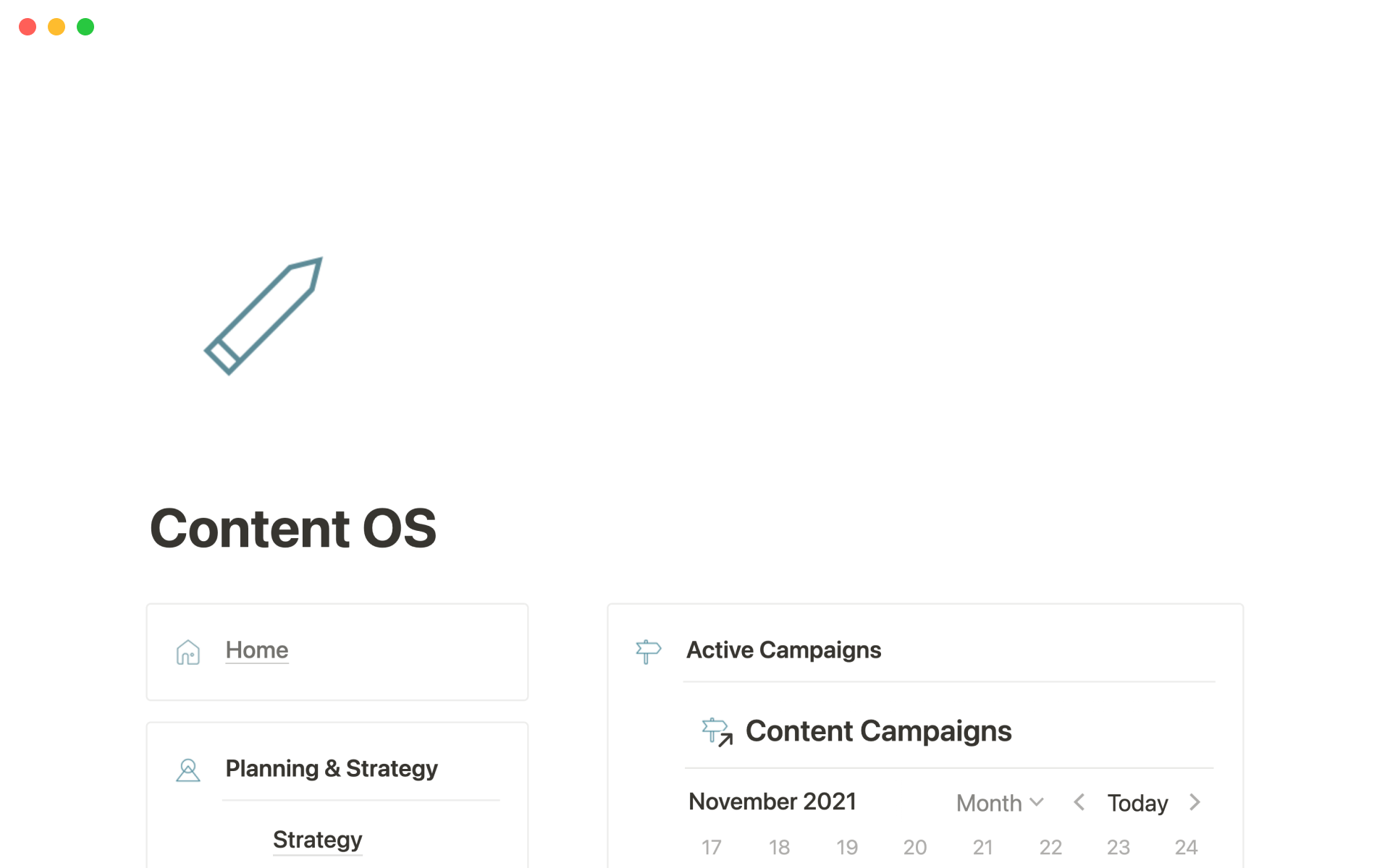 A template preview for Content OS
