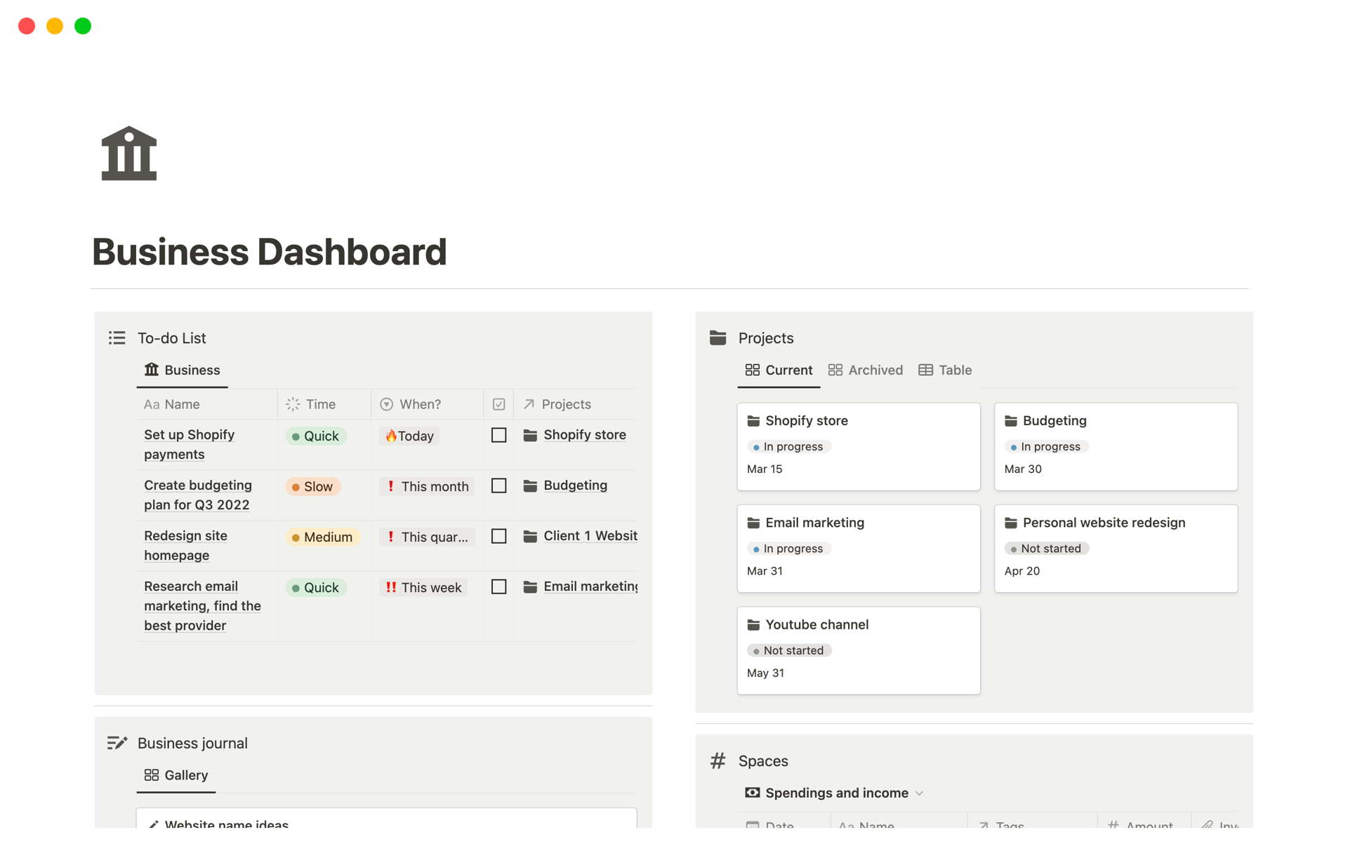 A simple way to manage your ongoing projects, business finance, capture ideas and take notes.