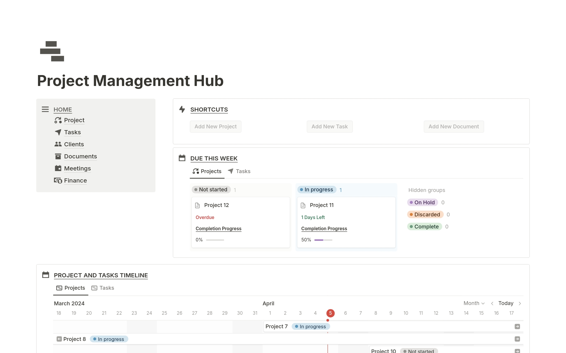 A project management template to help in organizing and keeping track of all your projects.