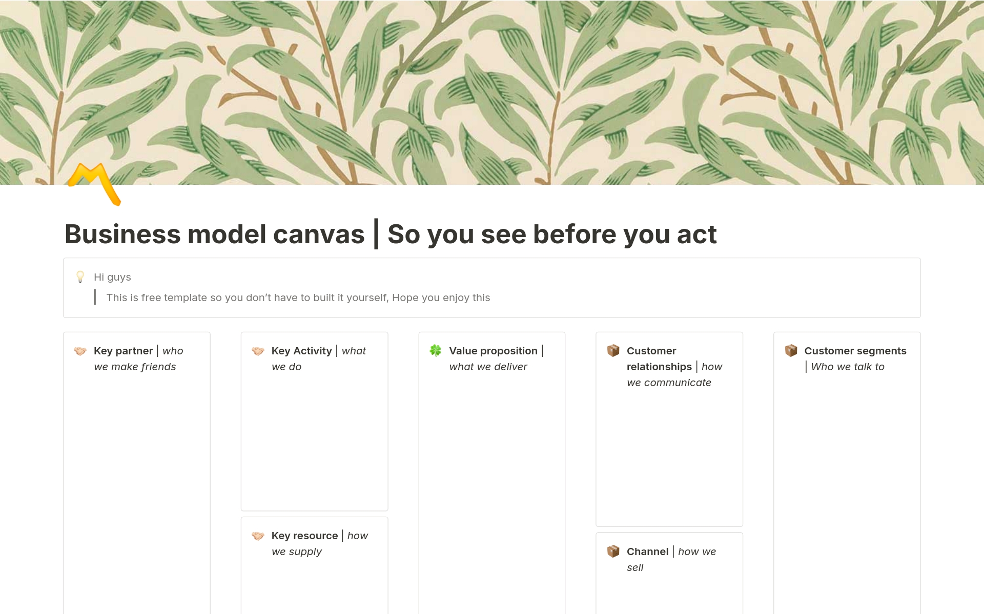 A template preview for Business model canvas