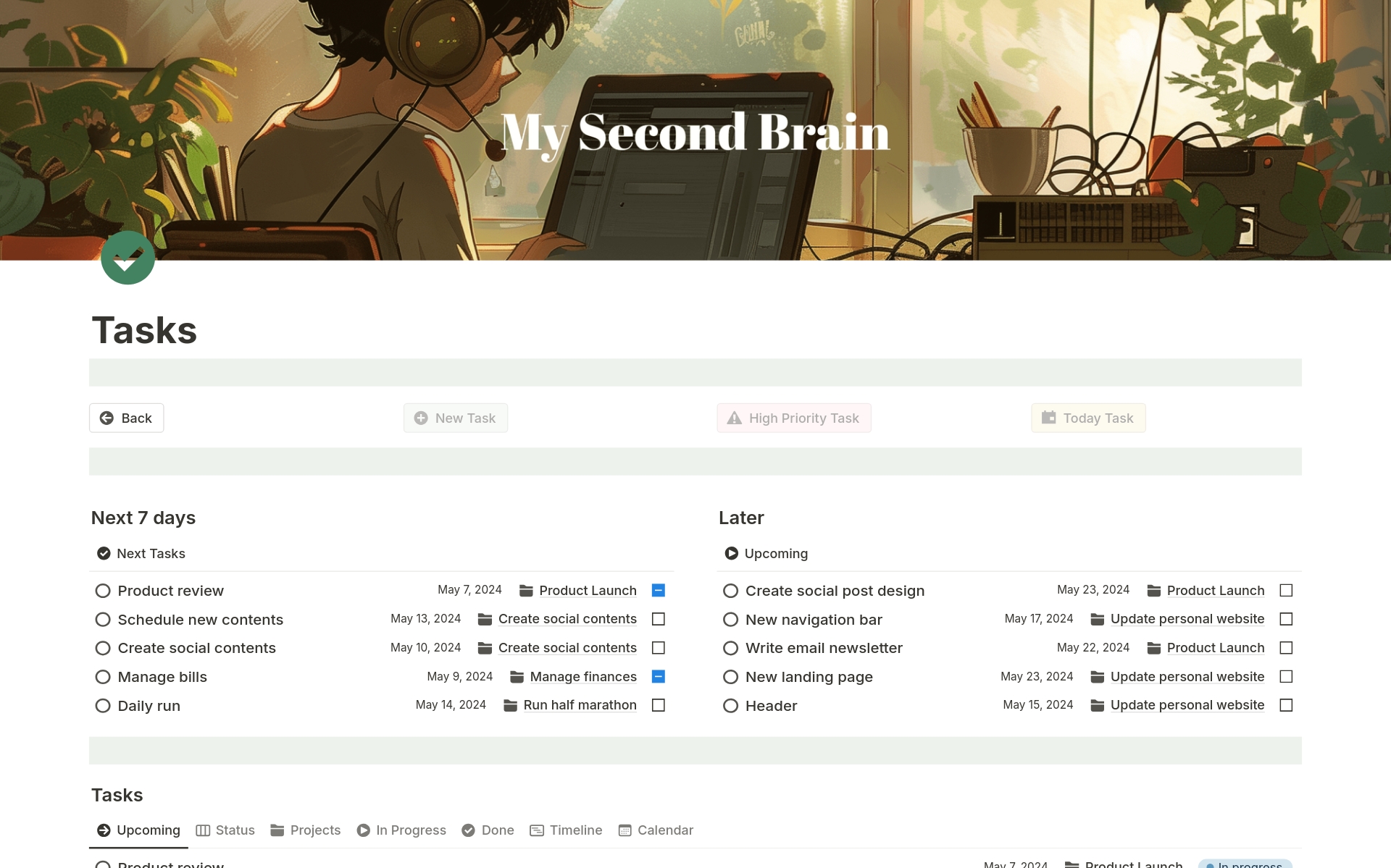 Start organizing and planning your life with this super aesthetic lo-fi Second Brain system. Manage your life using the PARA method (Projects > Areas > Resources > Archives) all in one place within your Notion workspace.