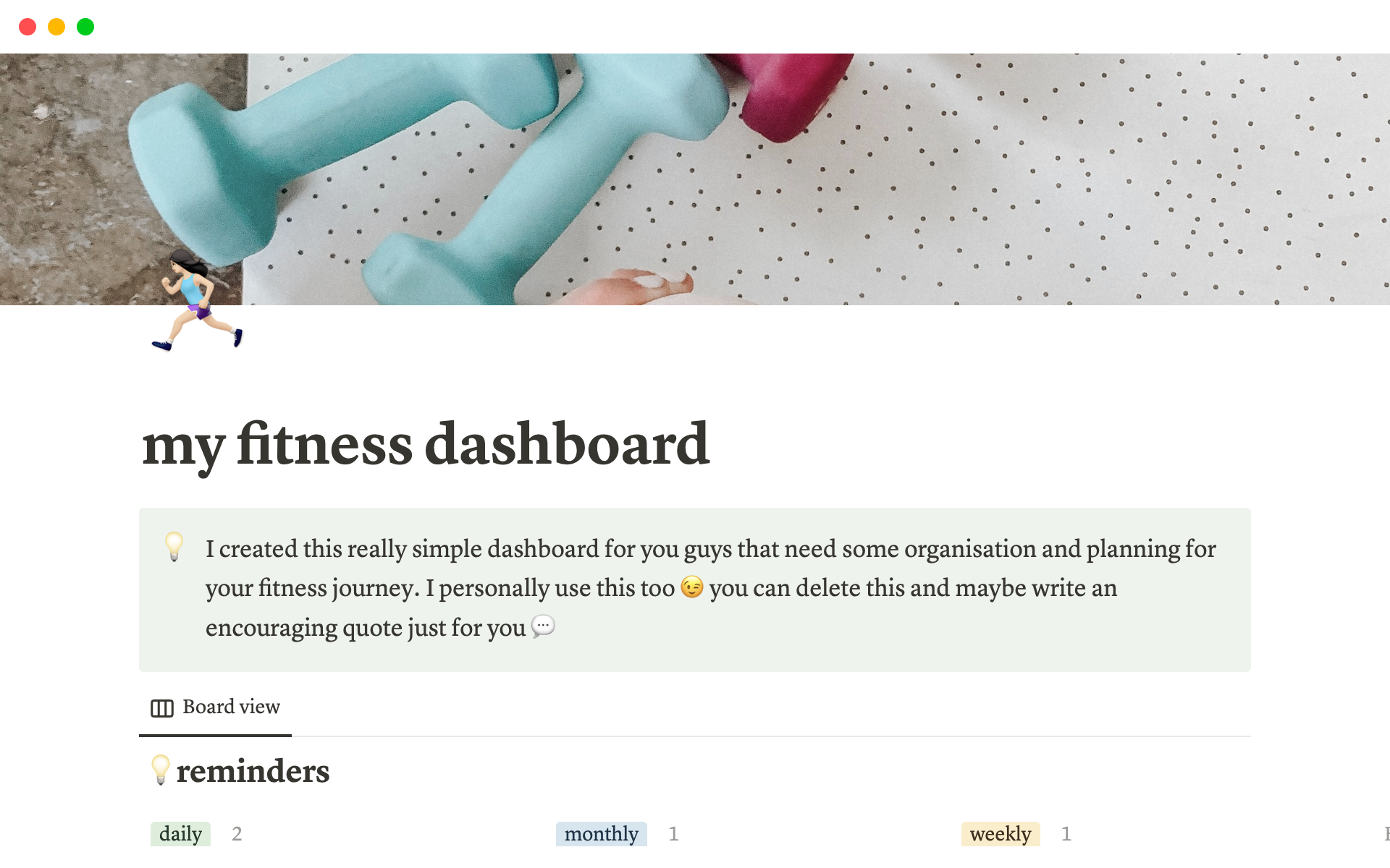 A template preview for My Fitness Dashboard