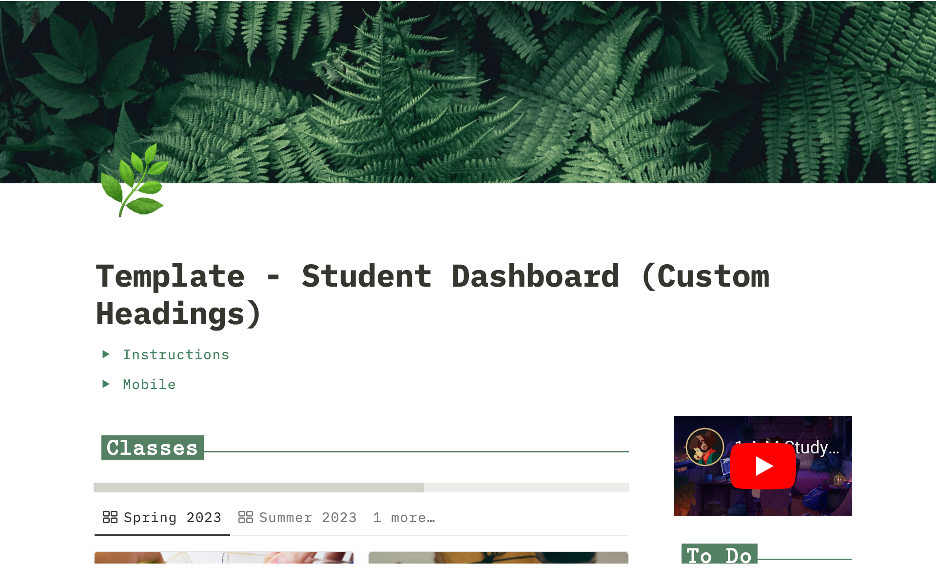 Eine Vorlagenvorschau für Student Dashboard
