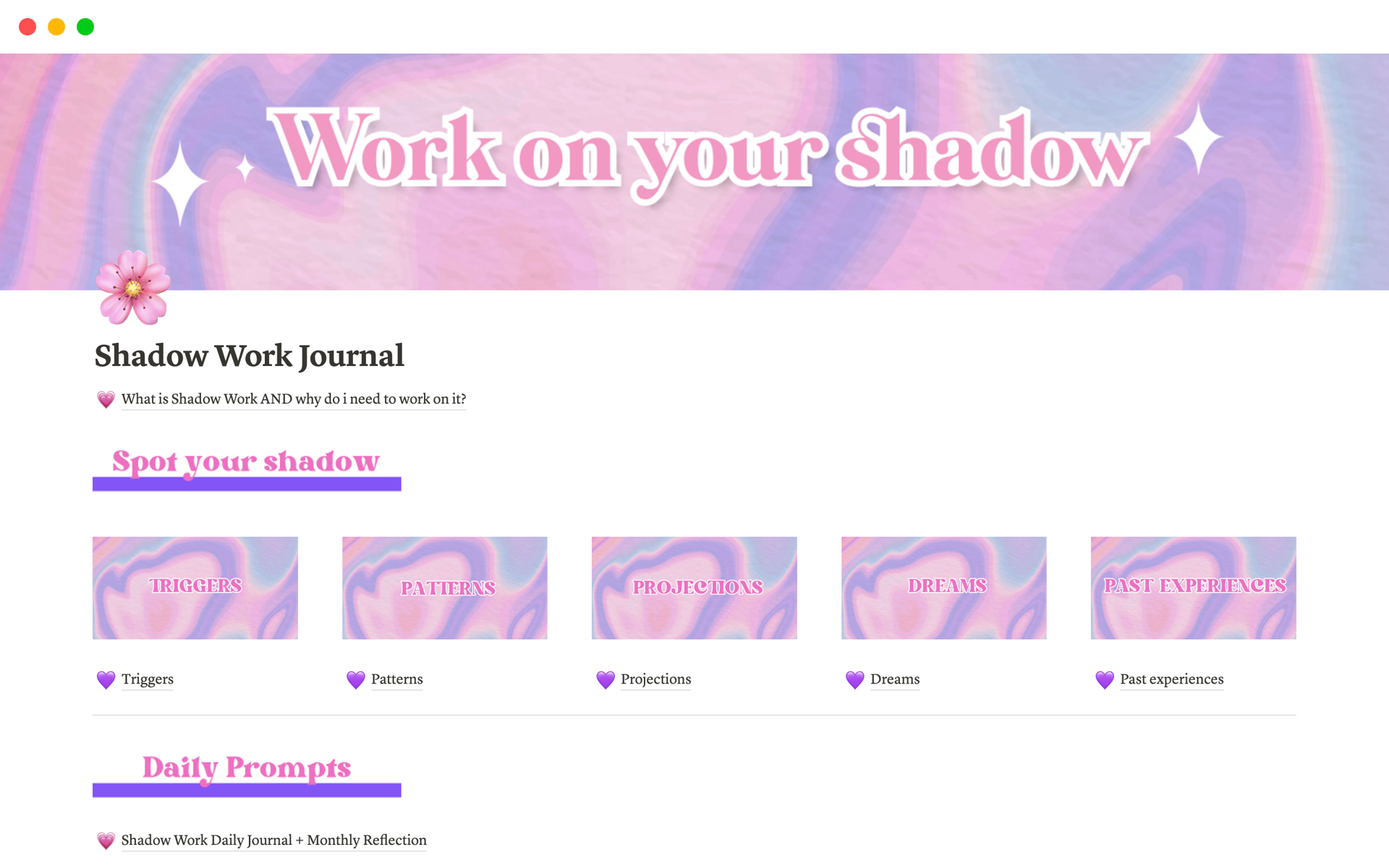 Shadow Work Journalのテンプレートのプレビュー
