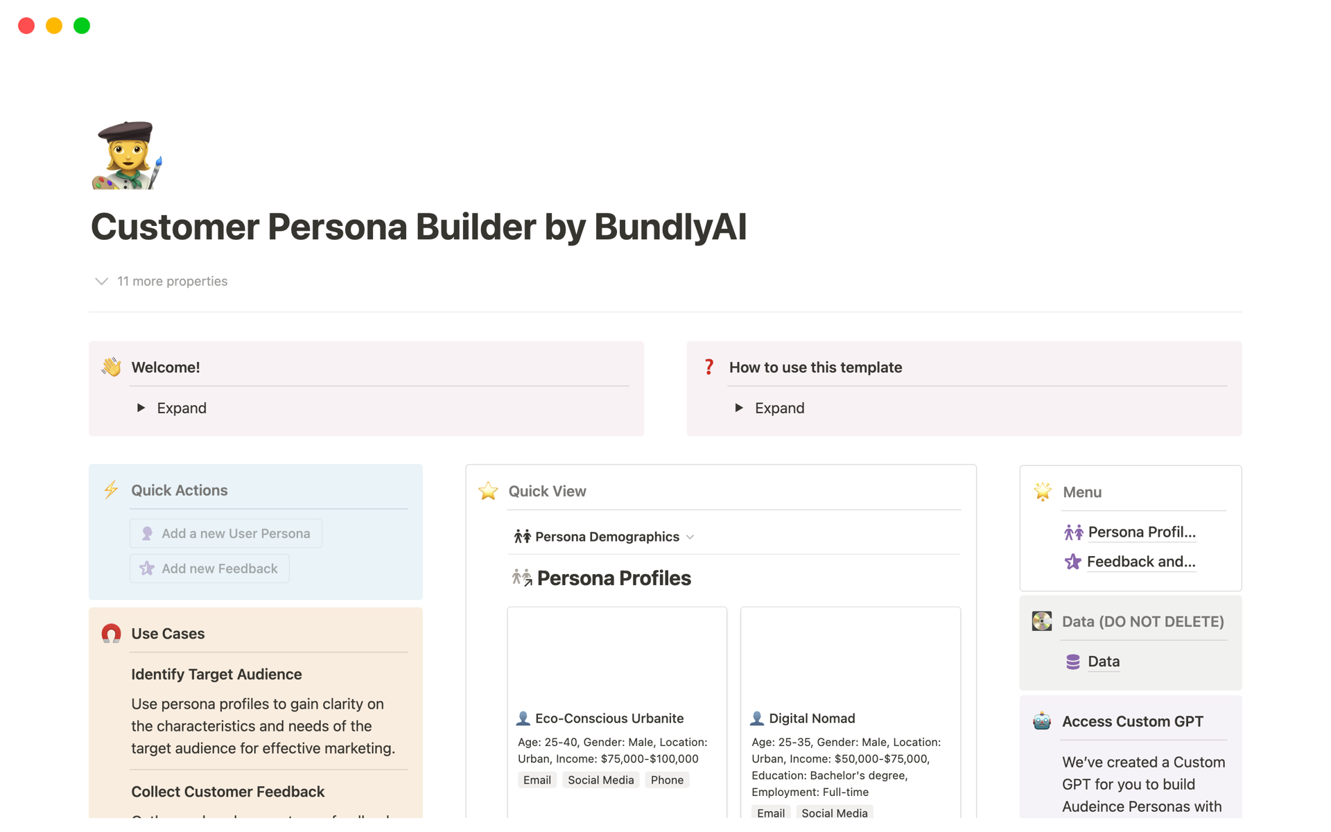 A template preview for Customer Persona Builder