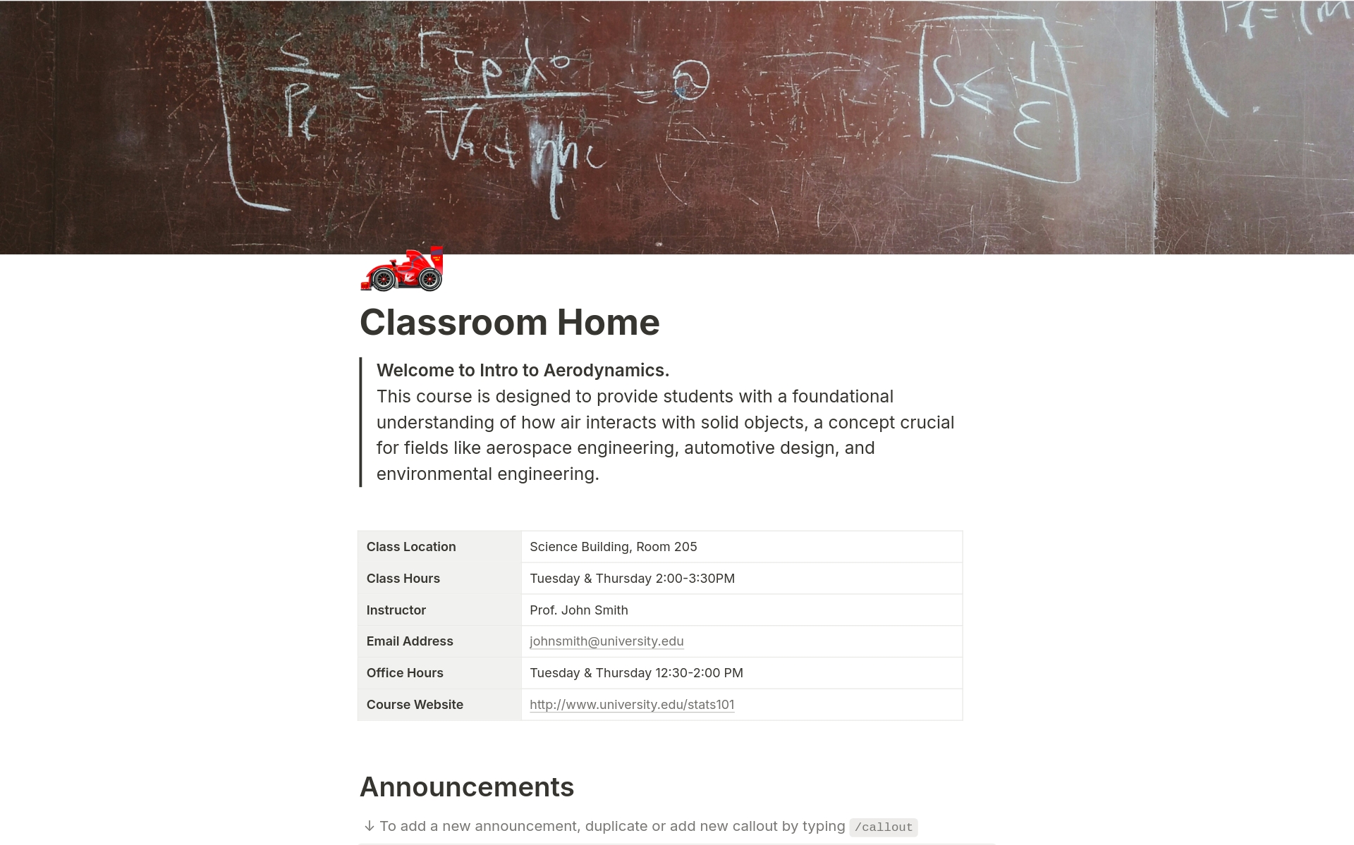 A template preview for Classroom home
