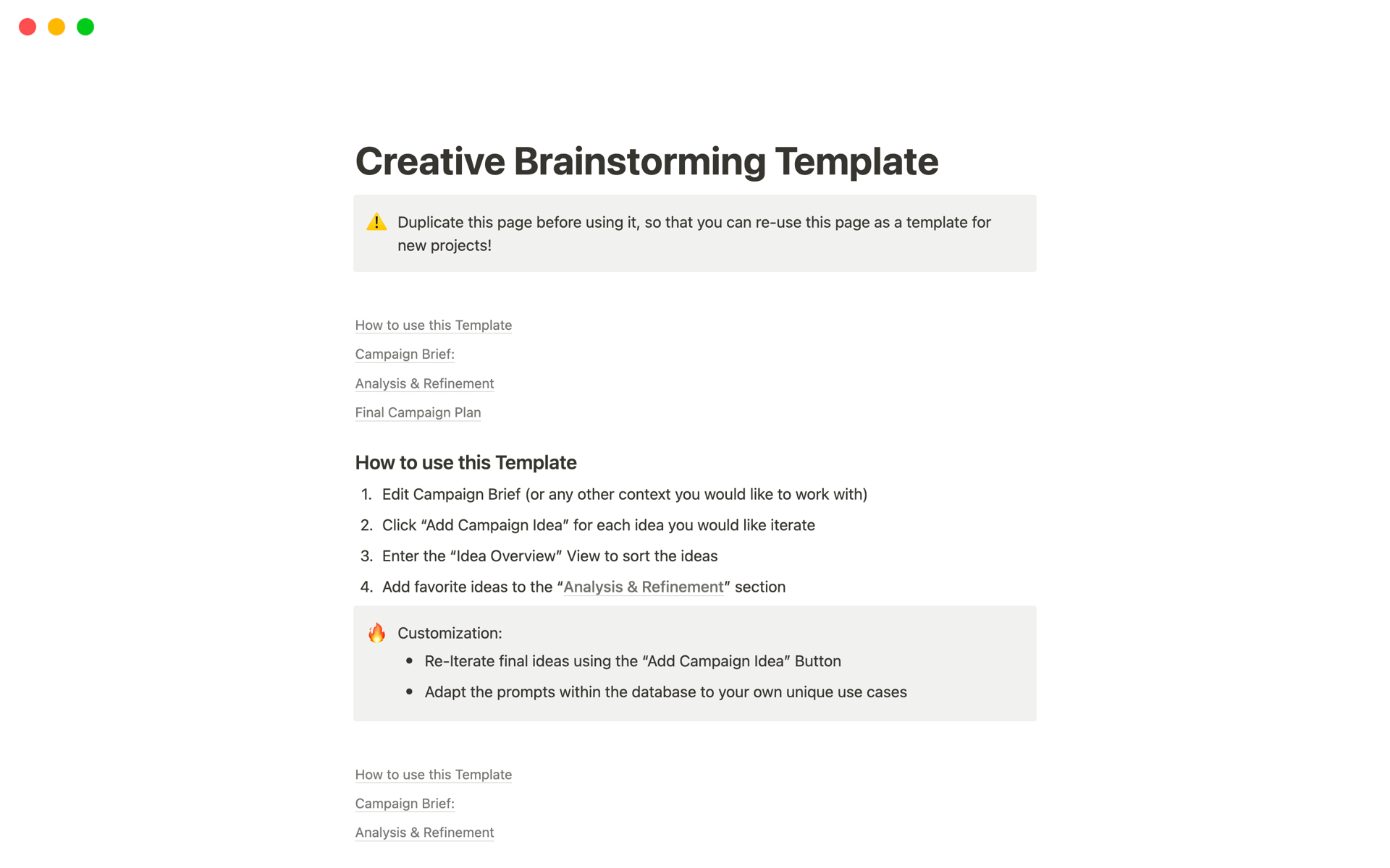 Vista previa de una plantilla para Creative Brainstorming Template 