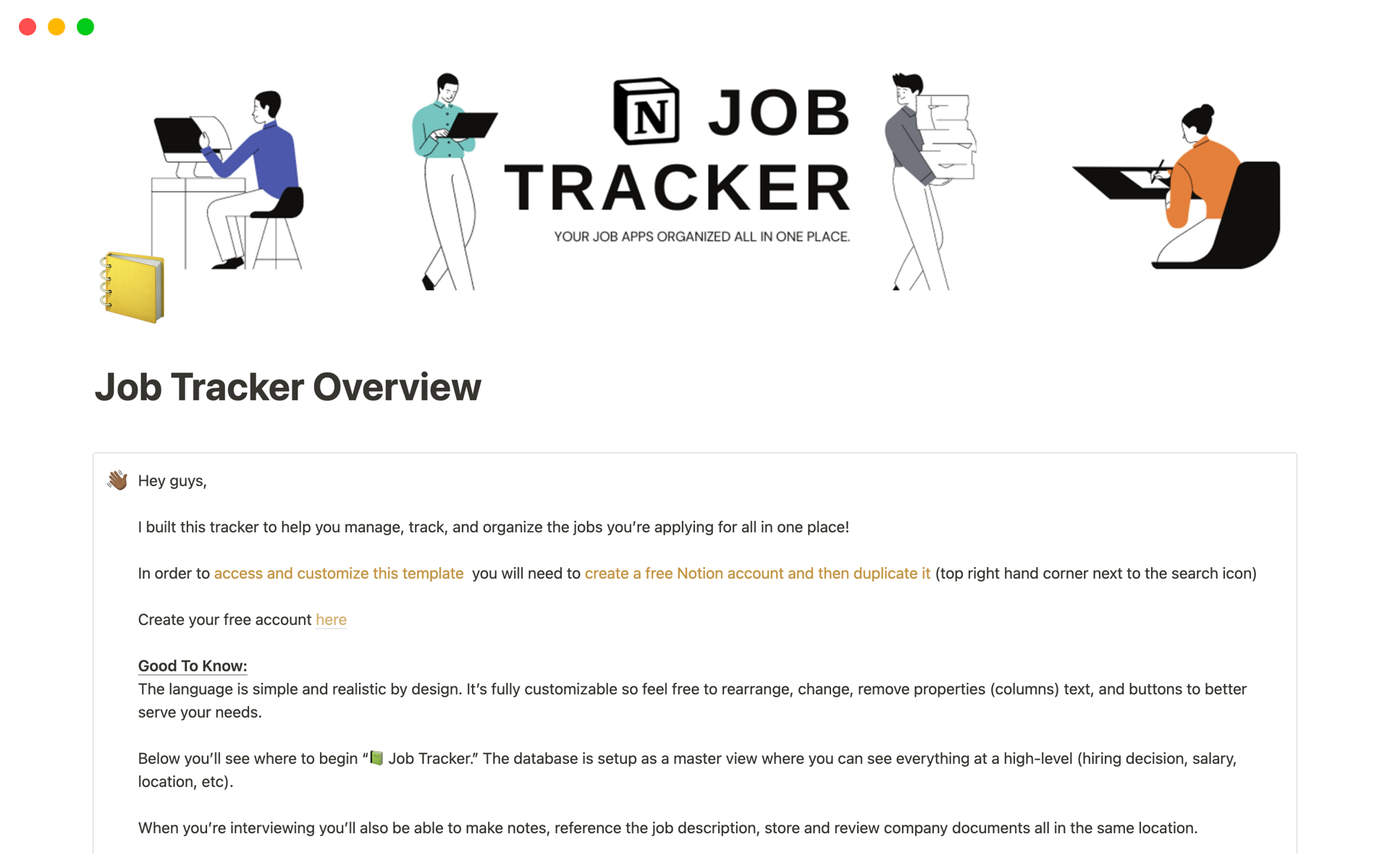 A template preview for Job Tracker Overview