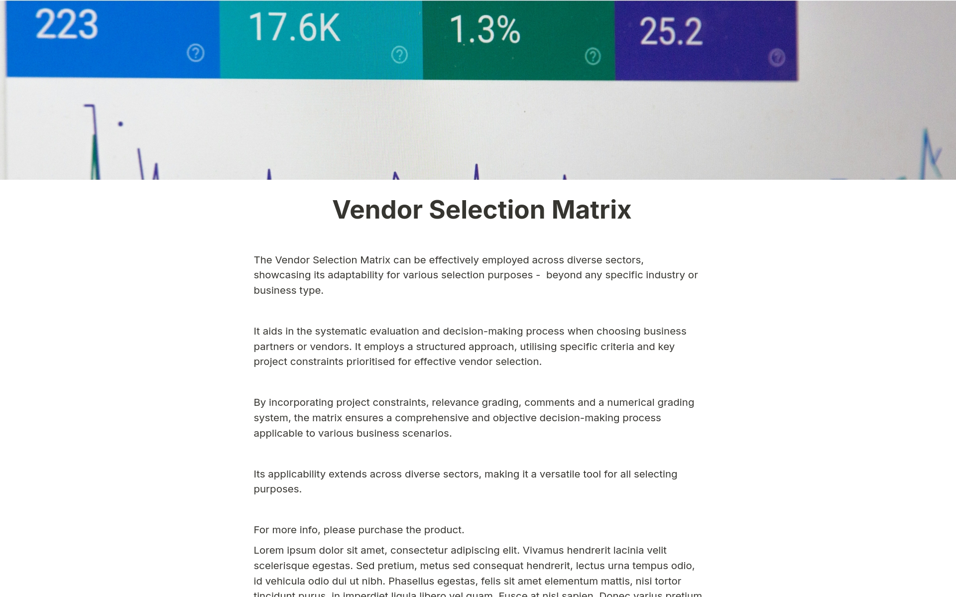 A template preview for Vendor Selection Matrix