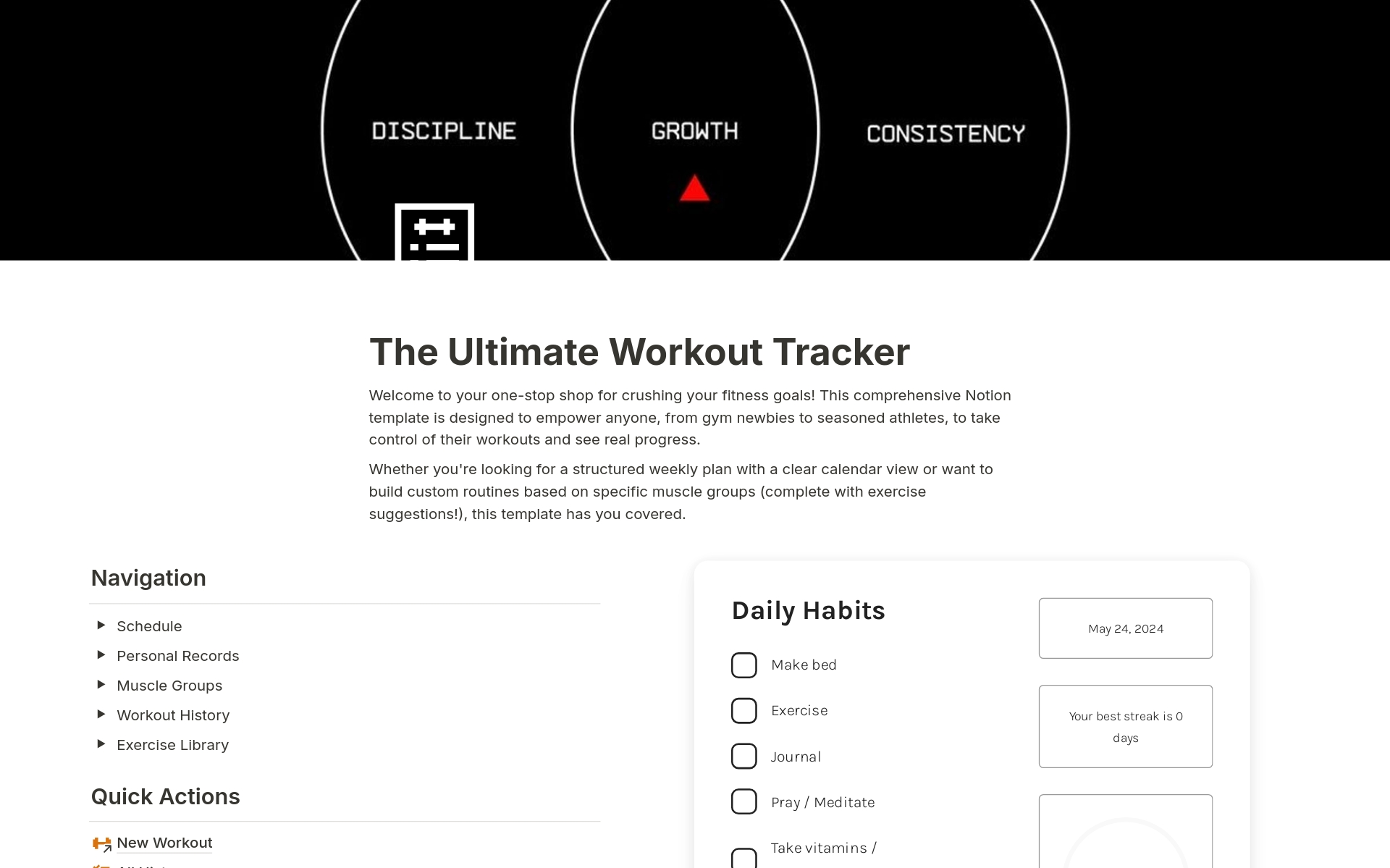 A template preview for The Ultimate Workout Tracker