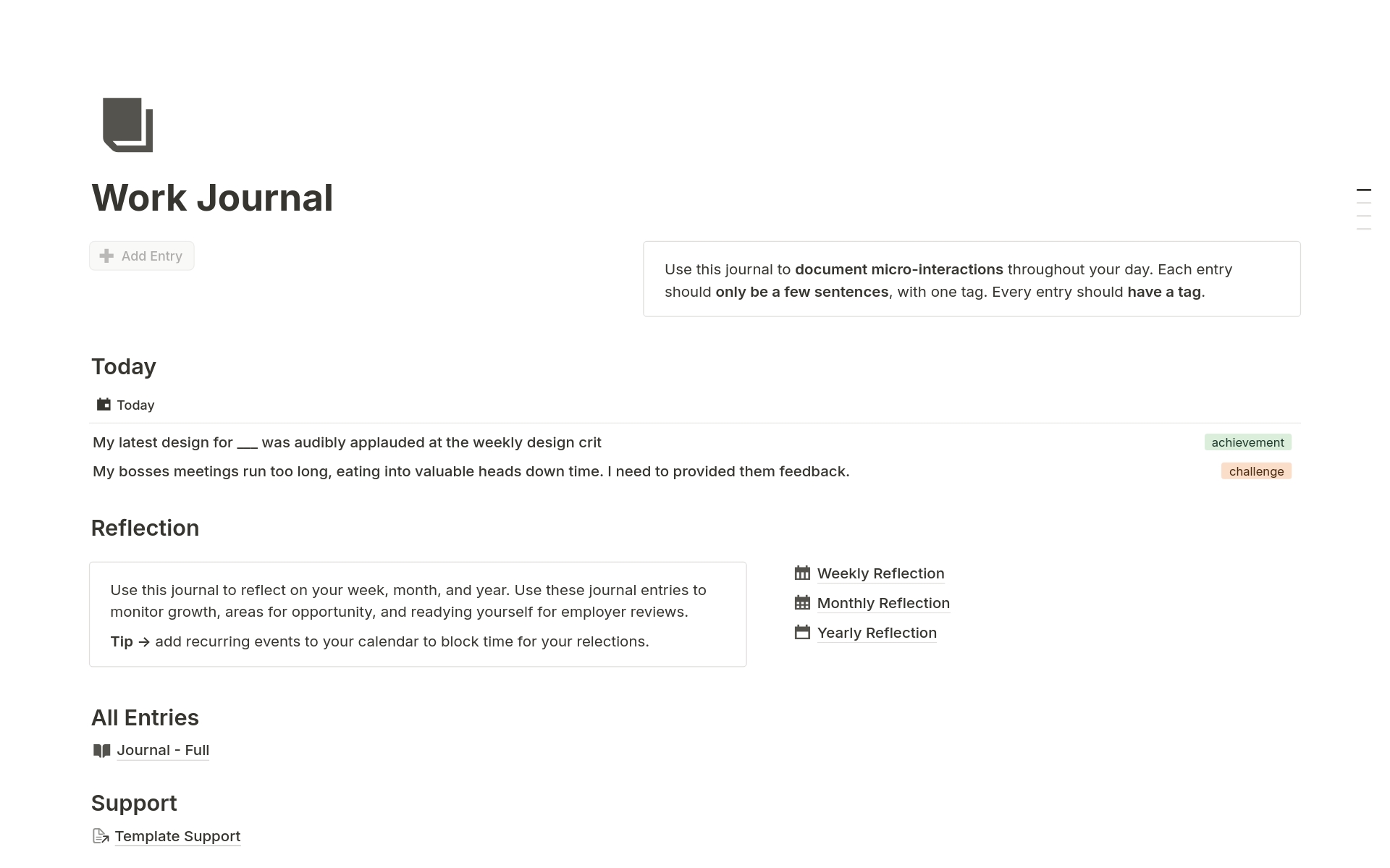 Yearly Work Journal Template | Notion Marketplace