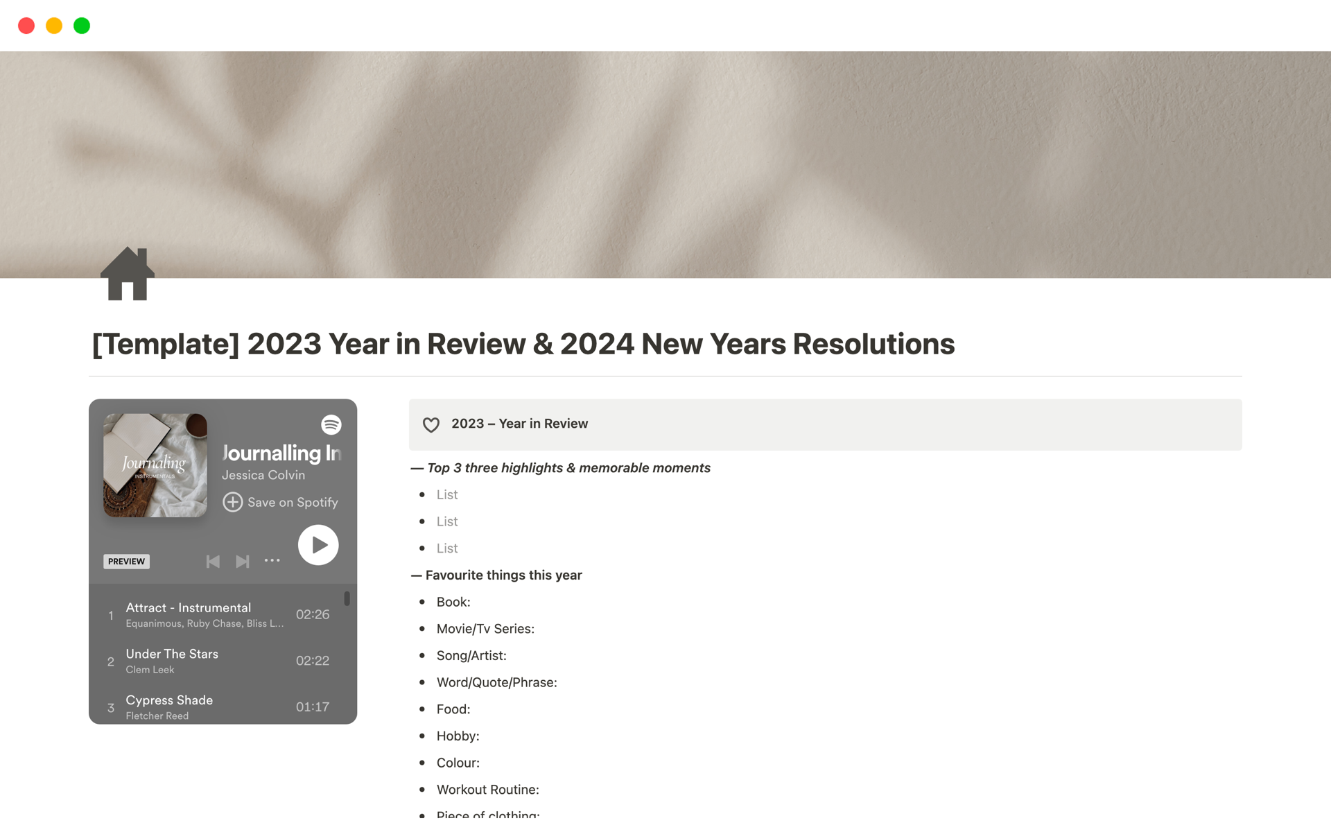 A template preview for 2023 Year in Review & 2024 New Years Resolutions