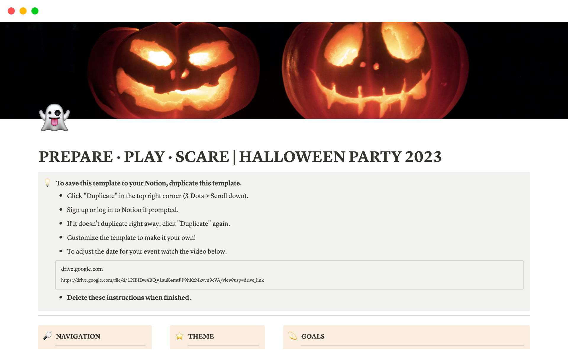 A template preview for PREPARE · PLAY · SCARE | HALLOWEEN PARTY 2023