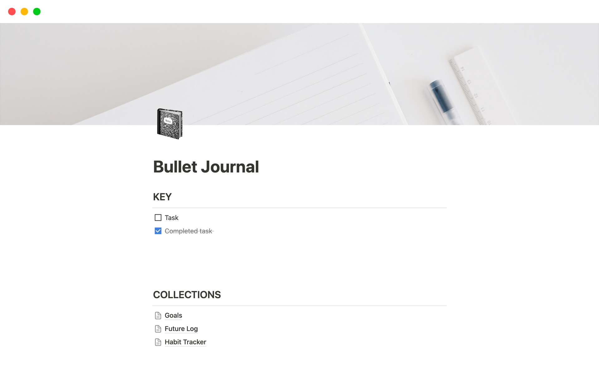 Vista previa de una plantilla para Bullet Journal
