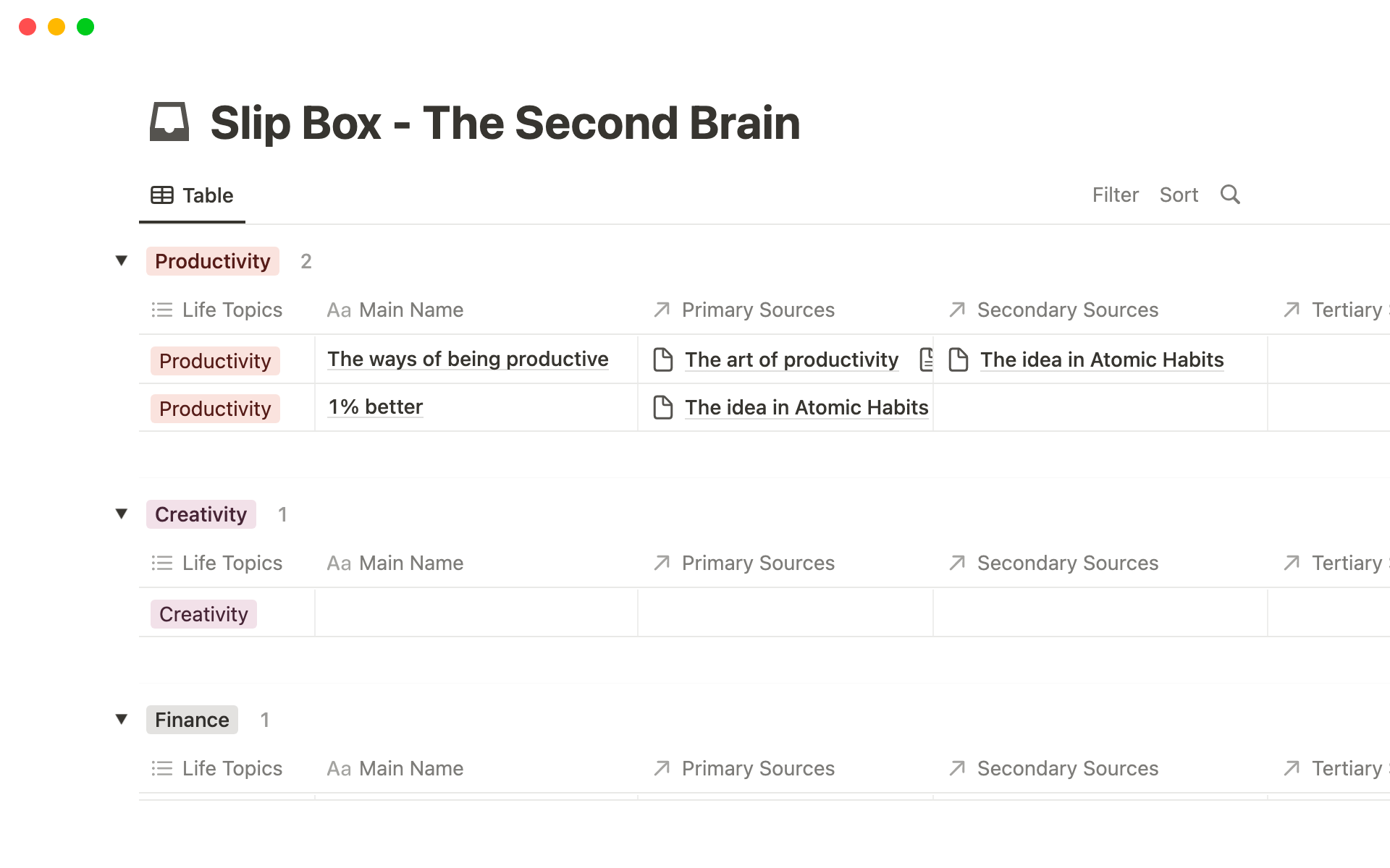 Eine Vorlagenvorschau für The Slip Box - Second Brain Note Keeper