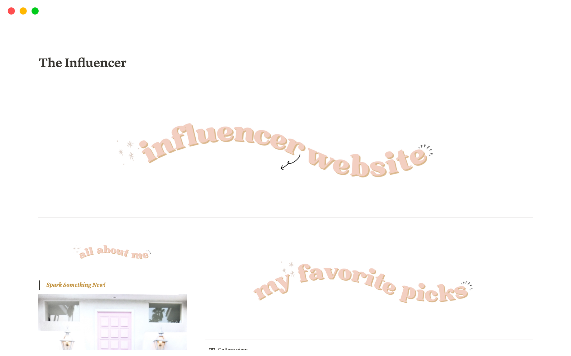 Vista previa de plantilla para Notion Website for Influencers