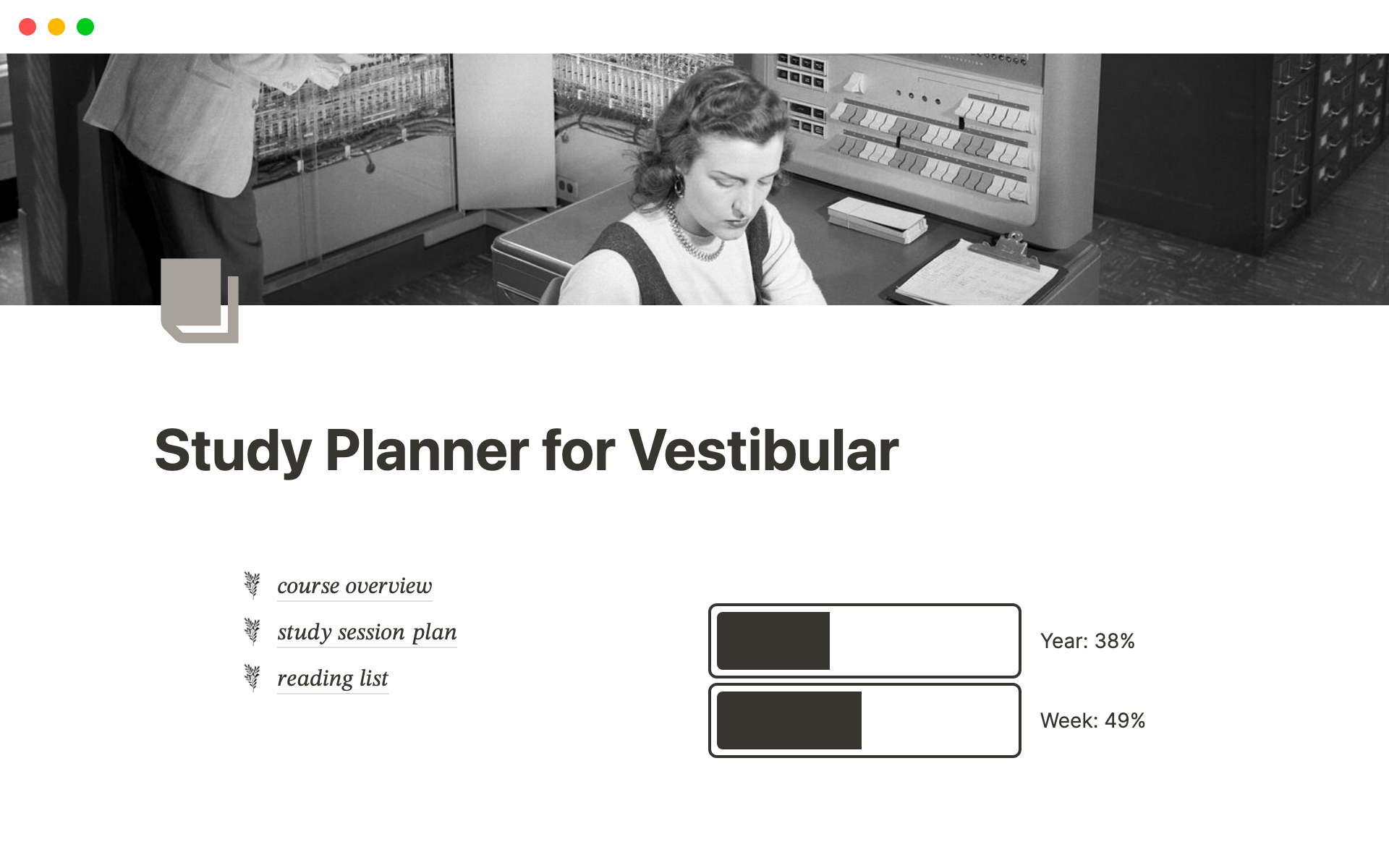 Aperçu du modèle de Study Planner for Vestibular