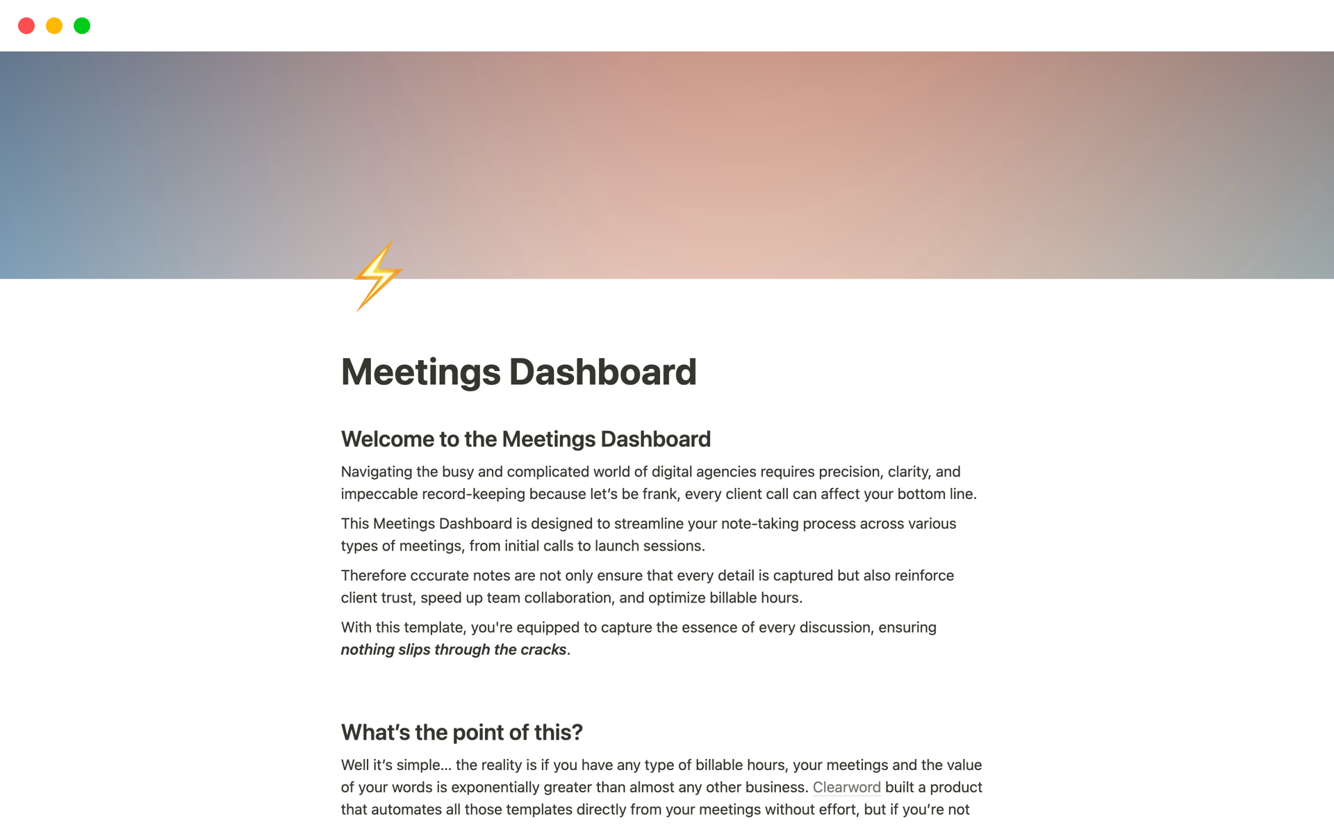 A template preview for Digital Agency Meetings Dashboards