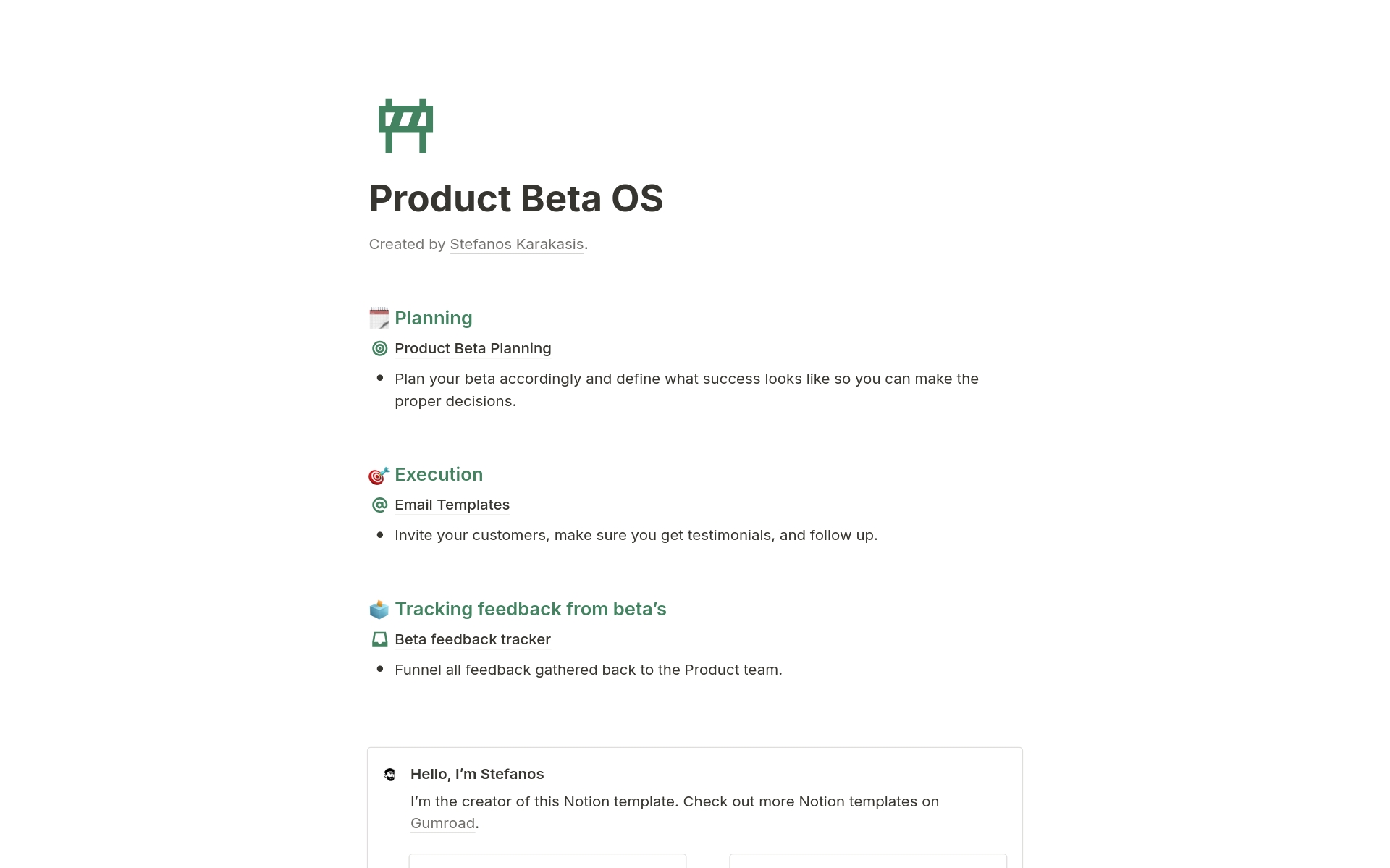 Vista previa de una plantilla para Product Beta OS