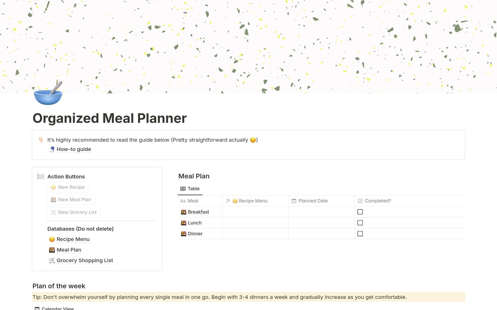 A template preview for Organized Meal Planner
