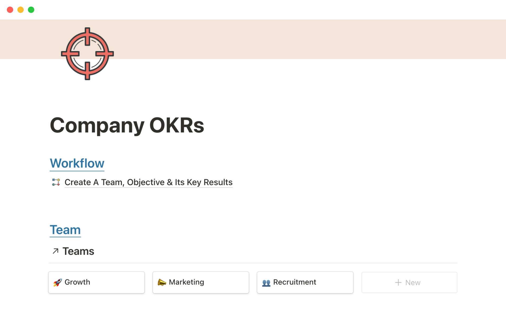A template preview for Company OKRs