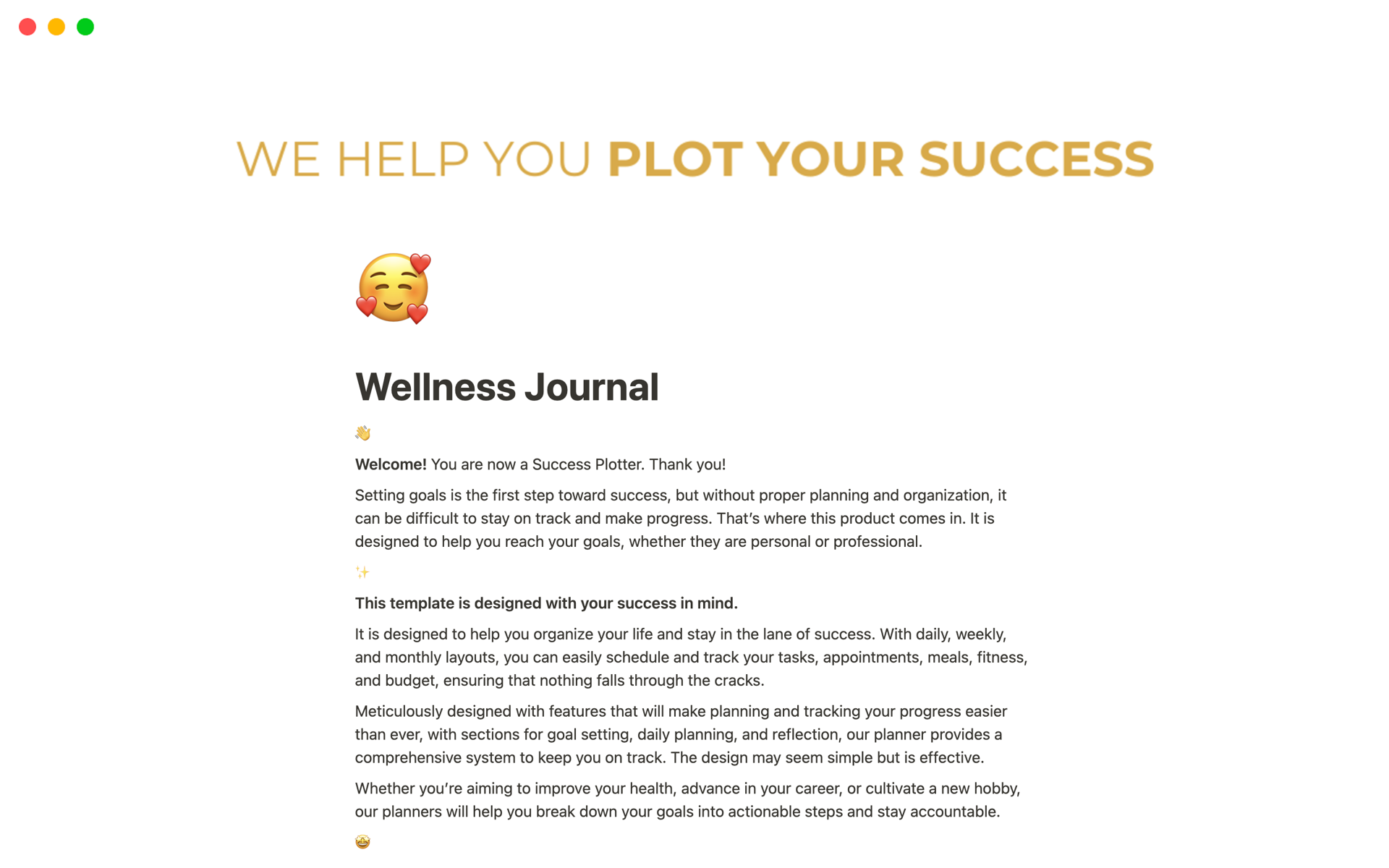 A template preview for Wellness Journal