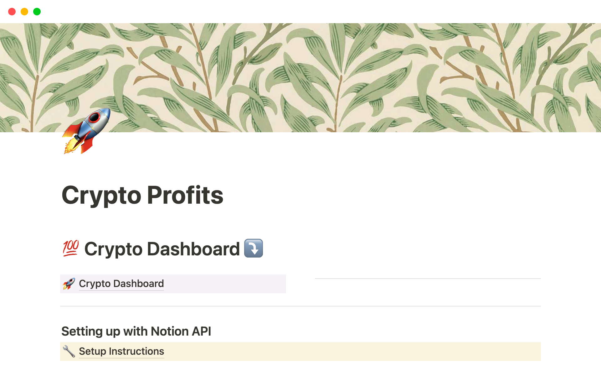 A template preview for Crypto Profits Tracker (+ Notion API Integration in Python)