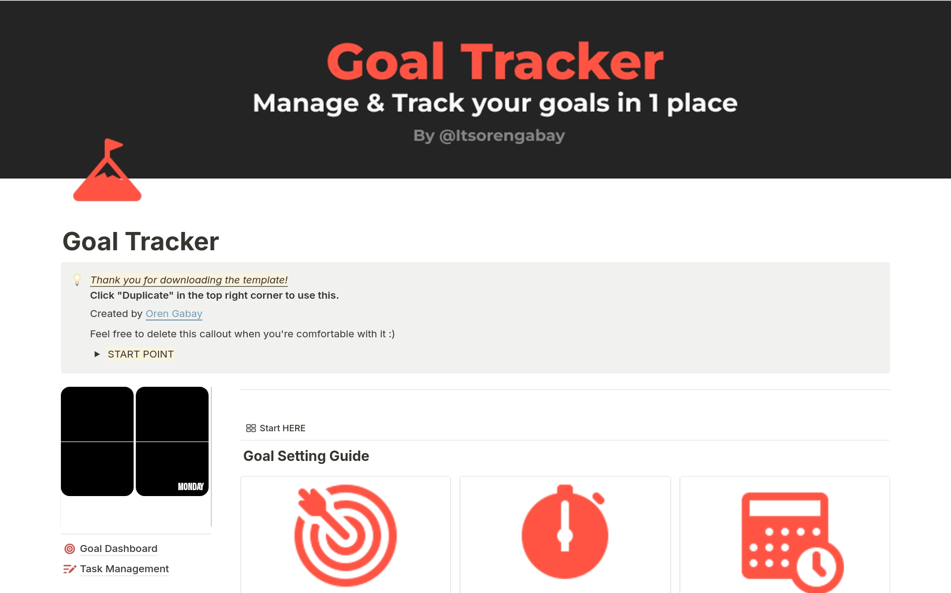 Vista previa de una plantilla para Goal Tracker