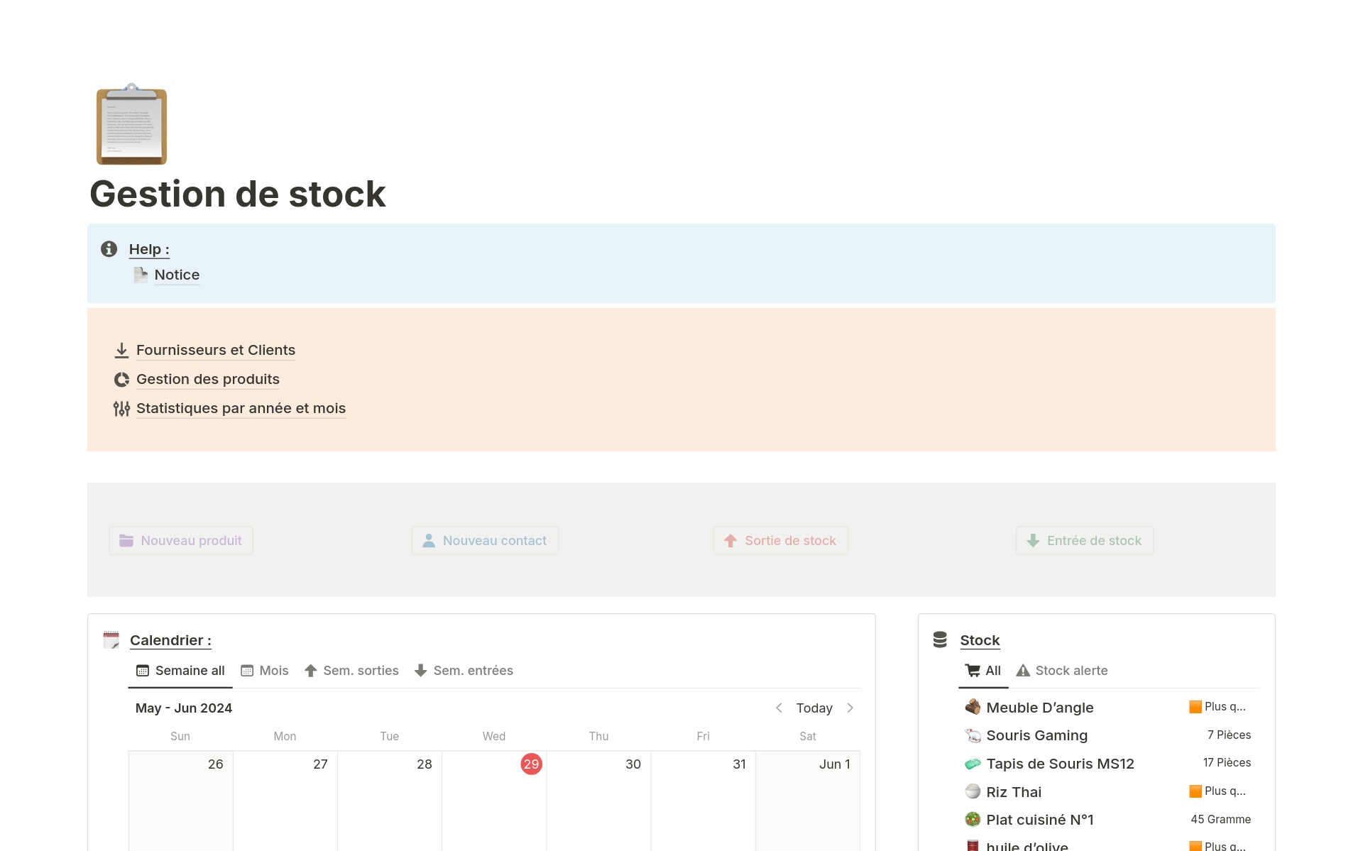 A template preview for Gestionnaire de Stock