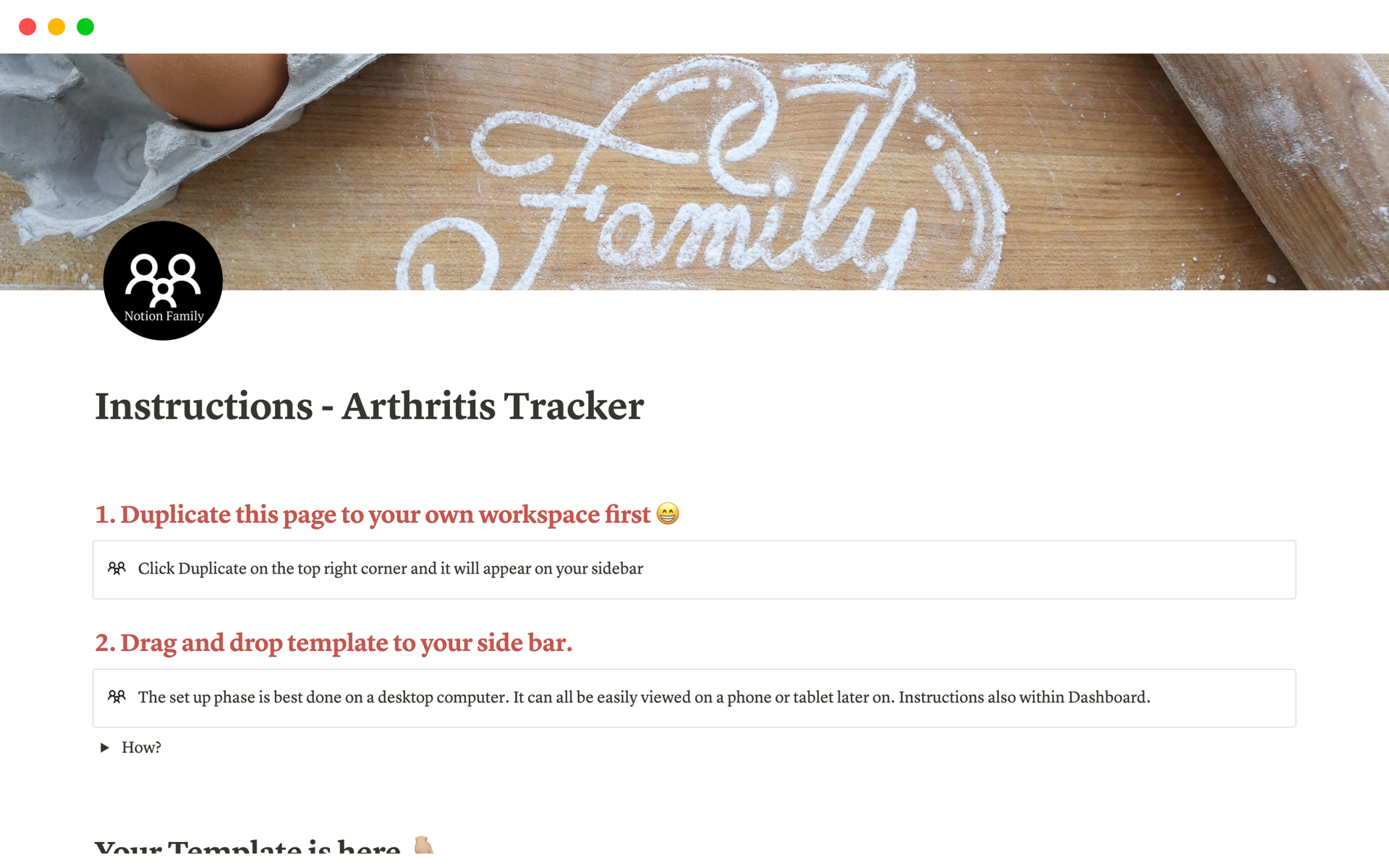 A template preview for Arthritis Tracker